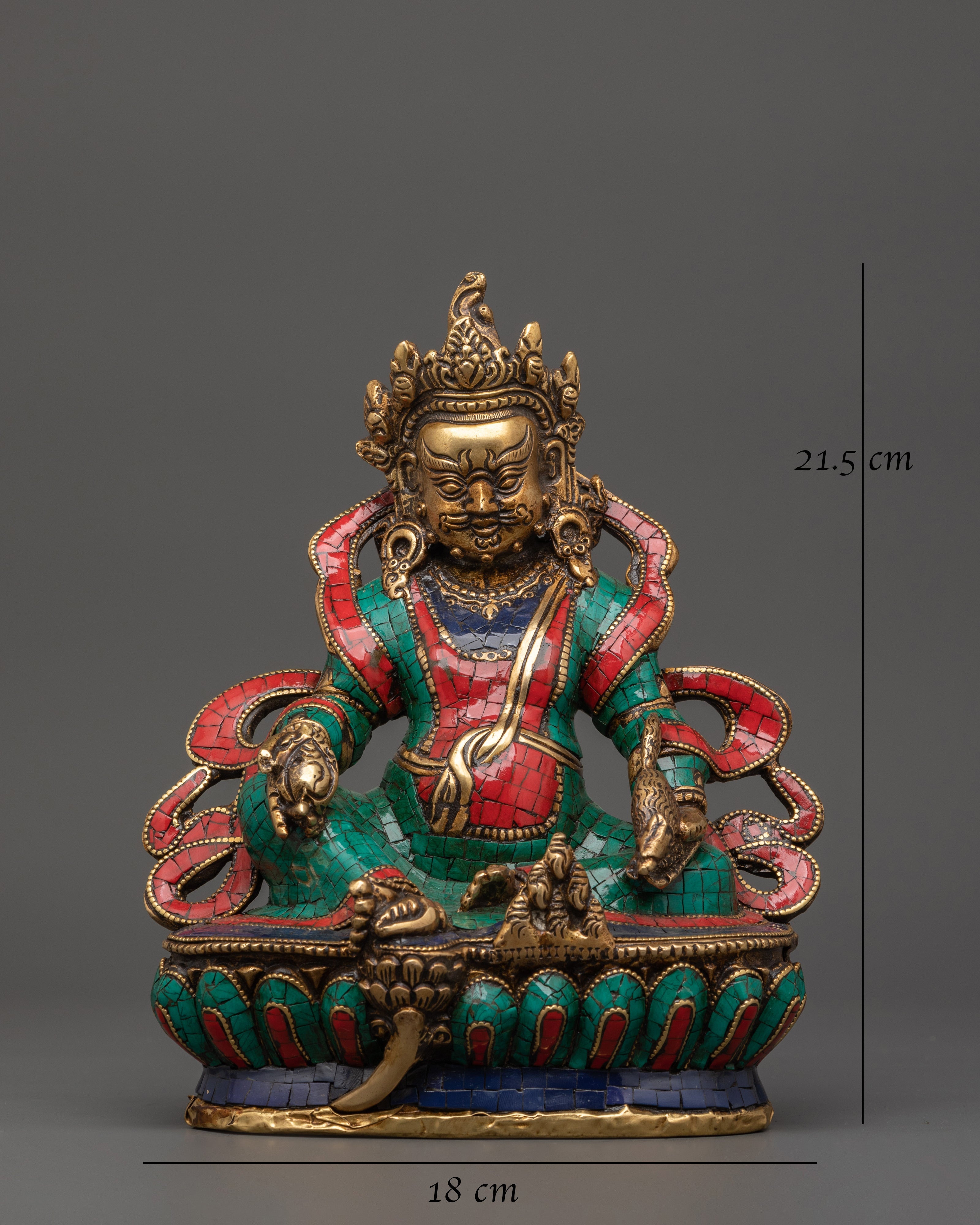 Brass Dzambhala Statue with Coral | Buddhist Altar Decor