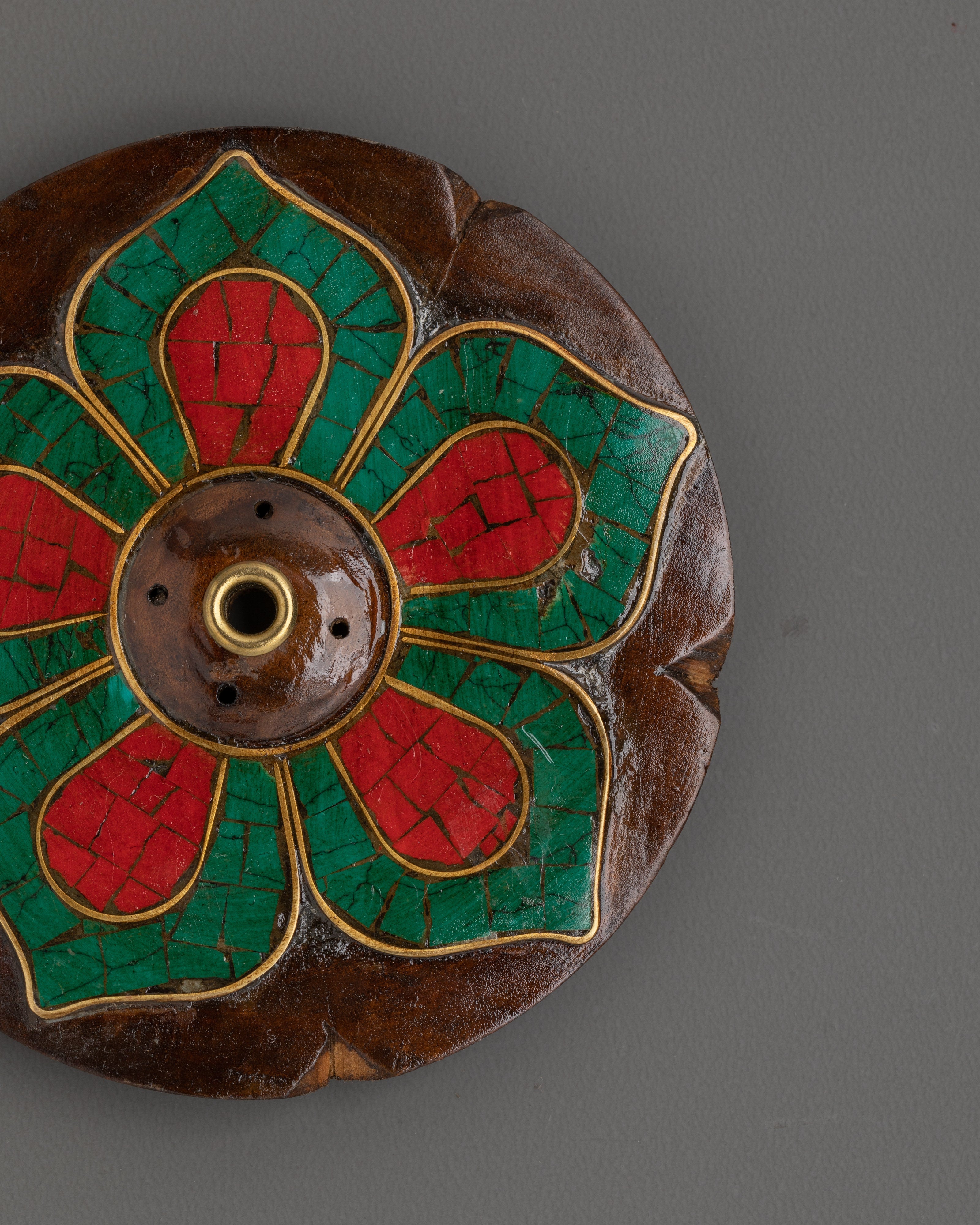 Sacred Ethnic Flower Incense Holder | Copper and Stone Spiritual Decor