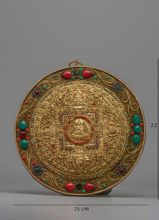 Intricate Copper Mandala Thangka | Decorative Wall Art for Buddhist Practices