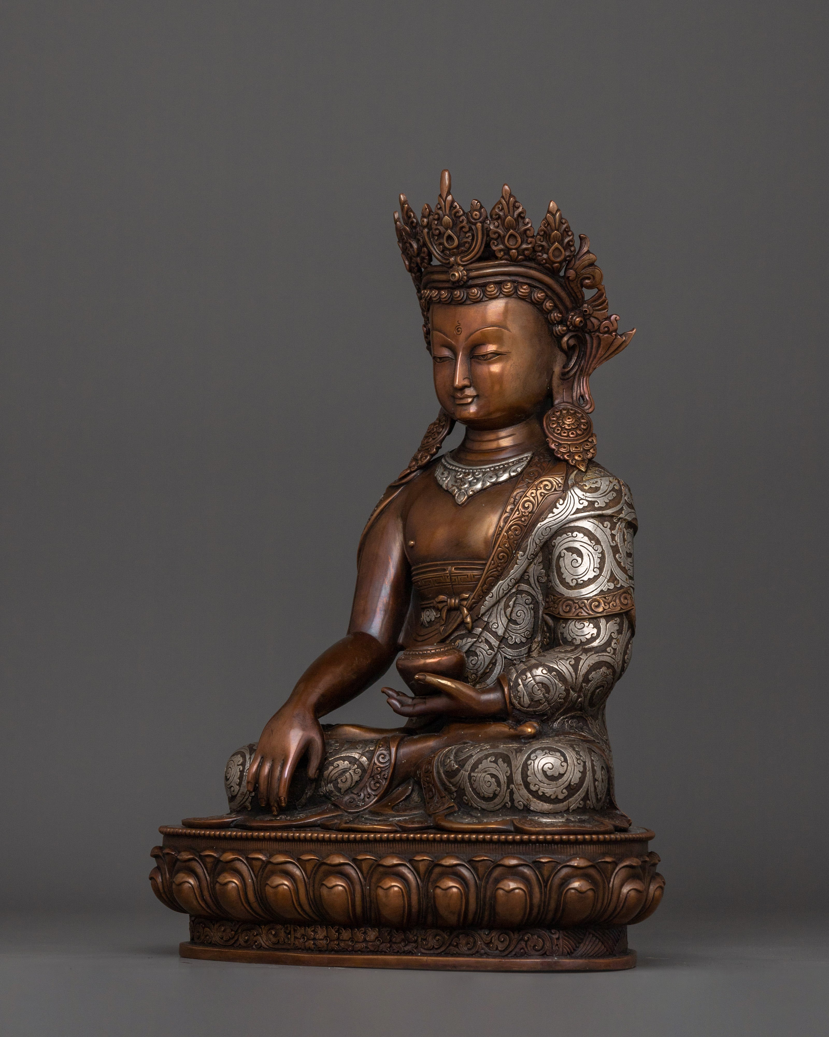 Oxidized Copper Crowned Shakyamuni Buddha | Spiritual Decor