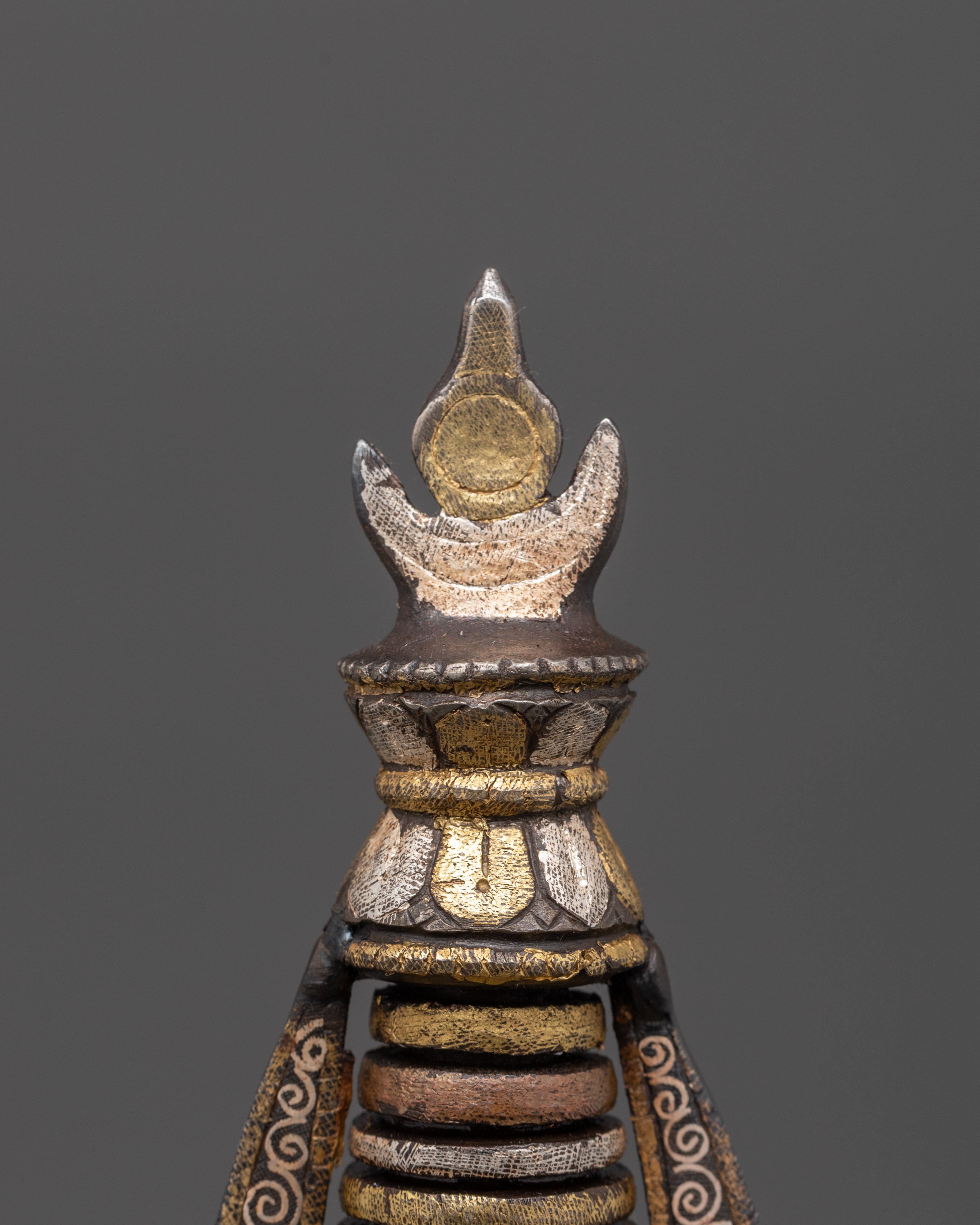 Handcrafted Iron Stupa with Silver Plating & Brass Inlay | For Altar Decor