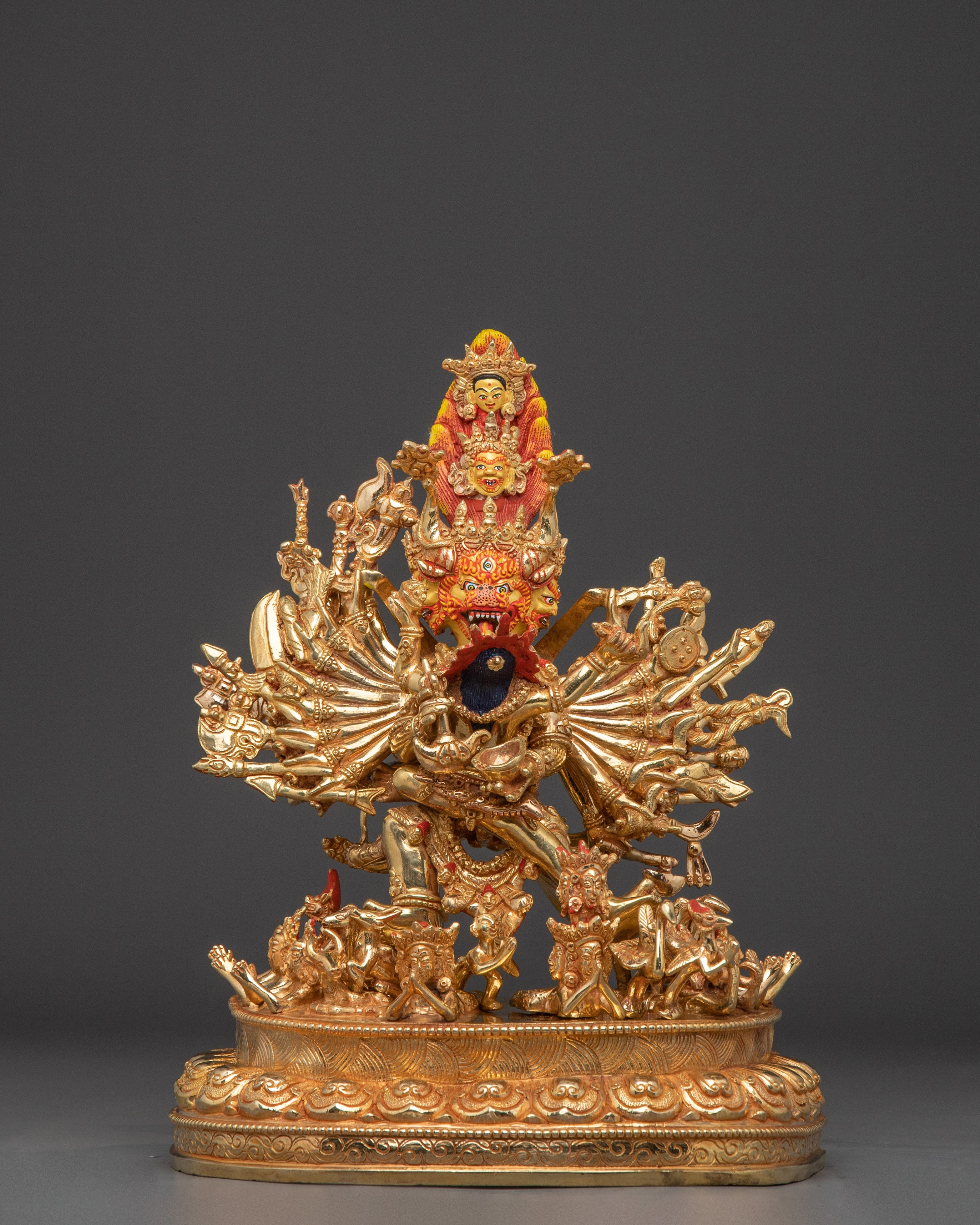 Yamantaka statue in 24K Gold Gilded | Tibetan Protector Deity Sculpture