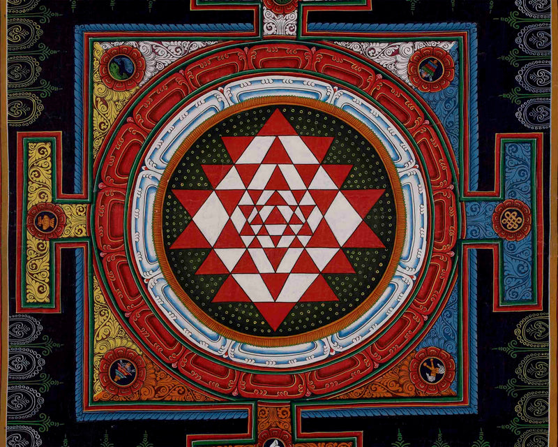 Vintage Shree Yantra Mandala | Original Hand-Painted Colorful Thangka