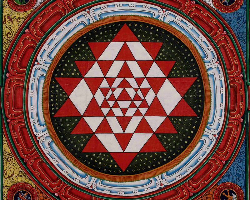 Vintage Shree Yantra Mandala | Original Hand-Painted Colorful Thangka