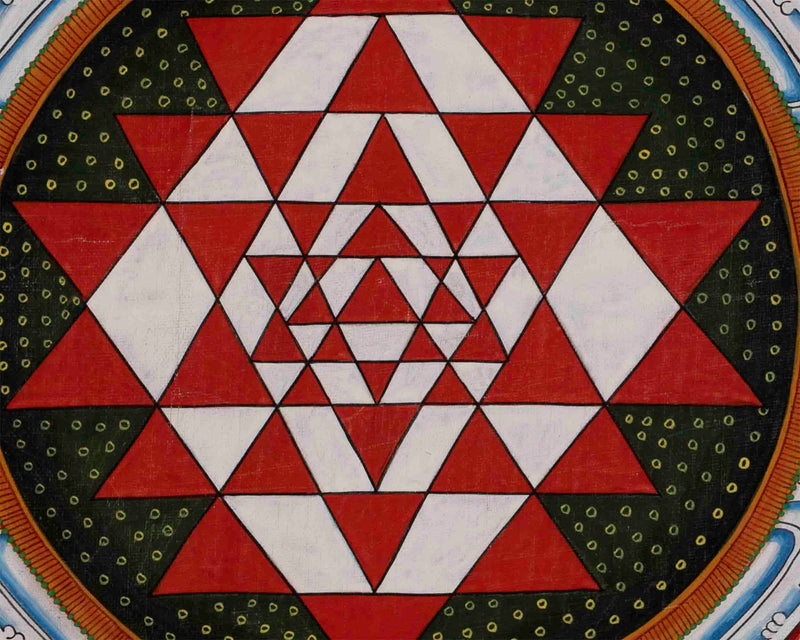 Vintage Shree Yantra Mandala | Original Hand-Painted Colorful Thangka