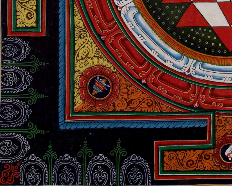 Vintage Shree Yantra Mandala | Original Hand-Painted Colorful Thangka