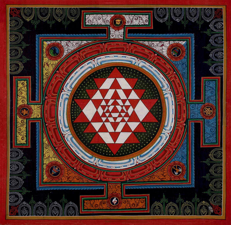 Vintage Shree Yantra Mandala | Original Hand-Painted Colorful Thangka