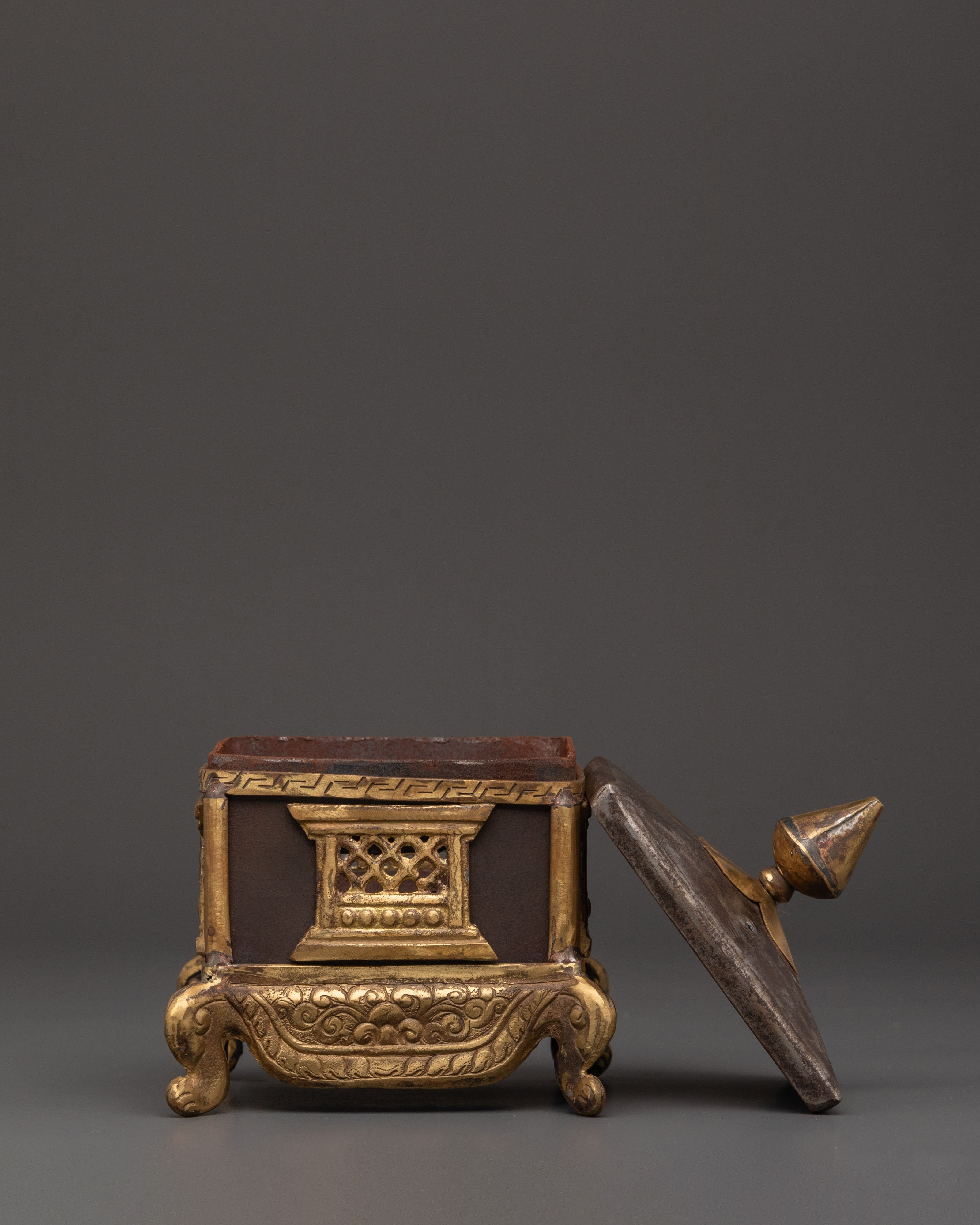 Handcrafted Tibetan Incense Burner | Ritual Censer with Lid for Buddhist Offering