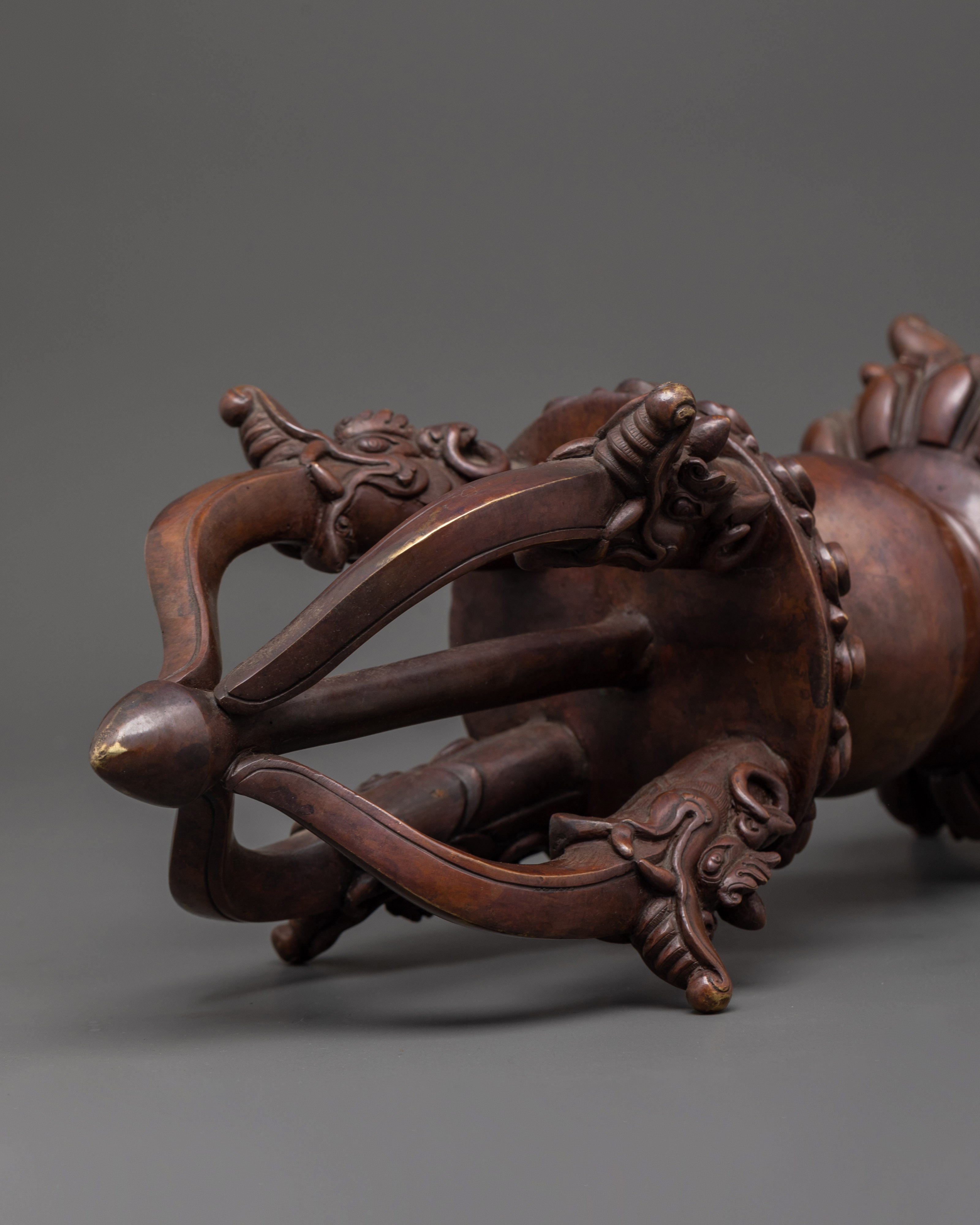 Large Oxidized Copper Vajra Sculpture | Tibetan Dorje Symbol