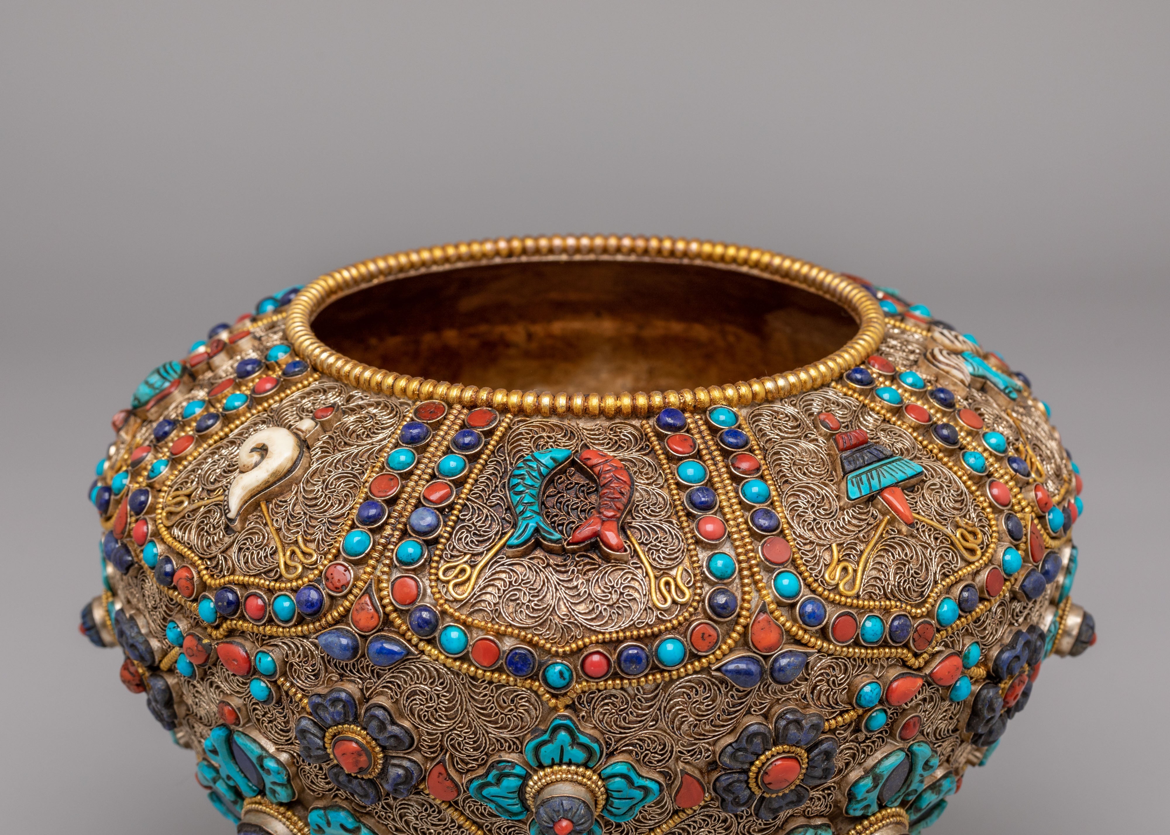 Ceremonial Ritual Rice Pot | Tibetan Ceremonial Offering Vessel