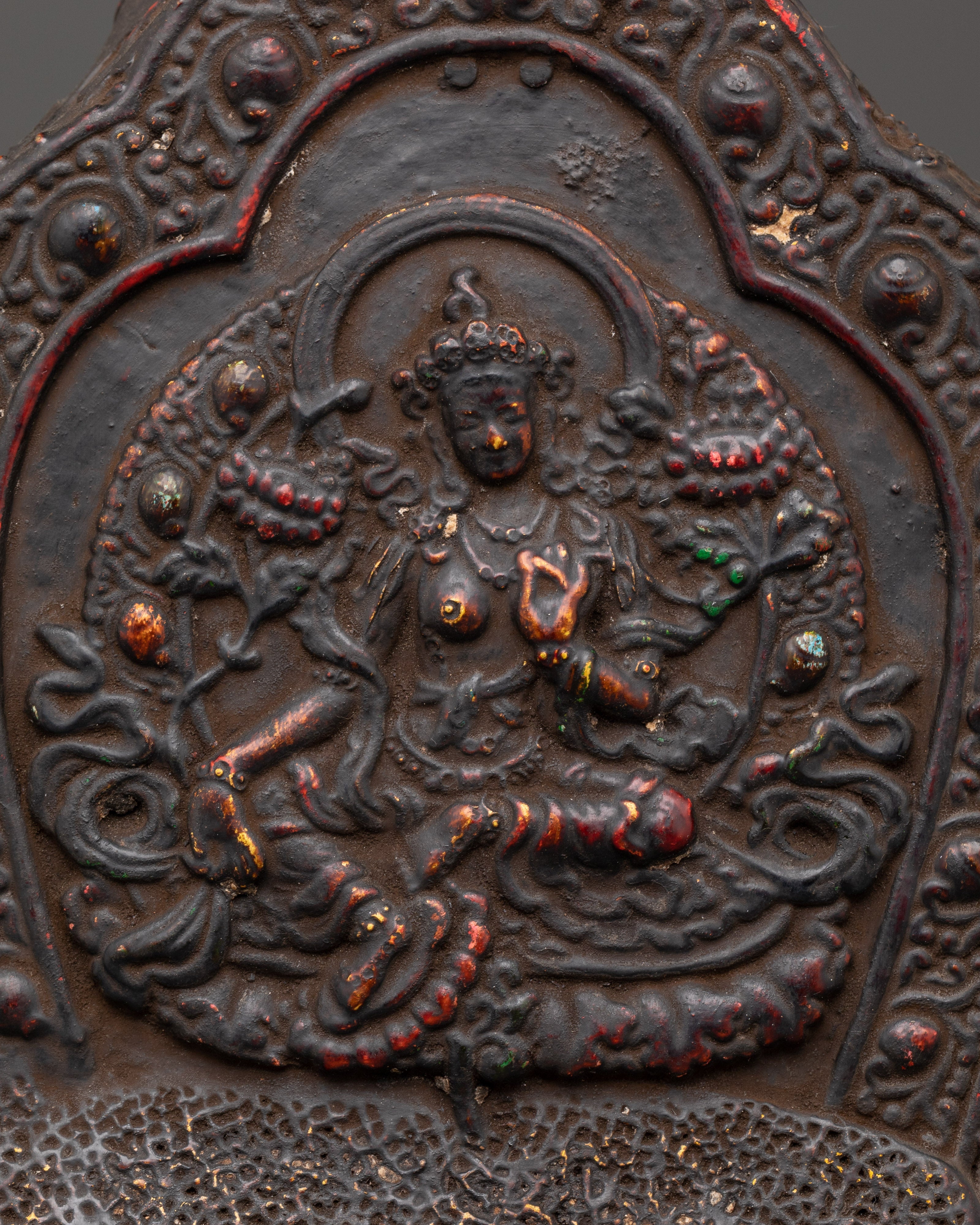 Wood Carved Green Tara Statue | 25.5 cm Tall Wooden Sculpture