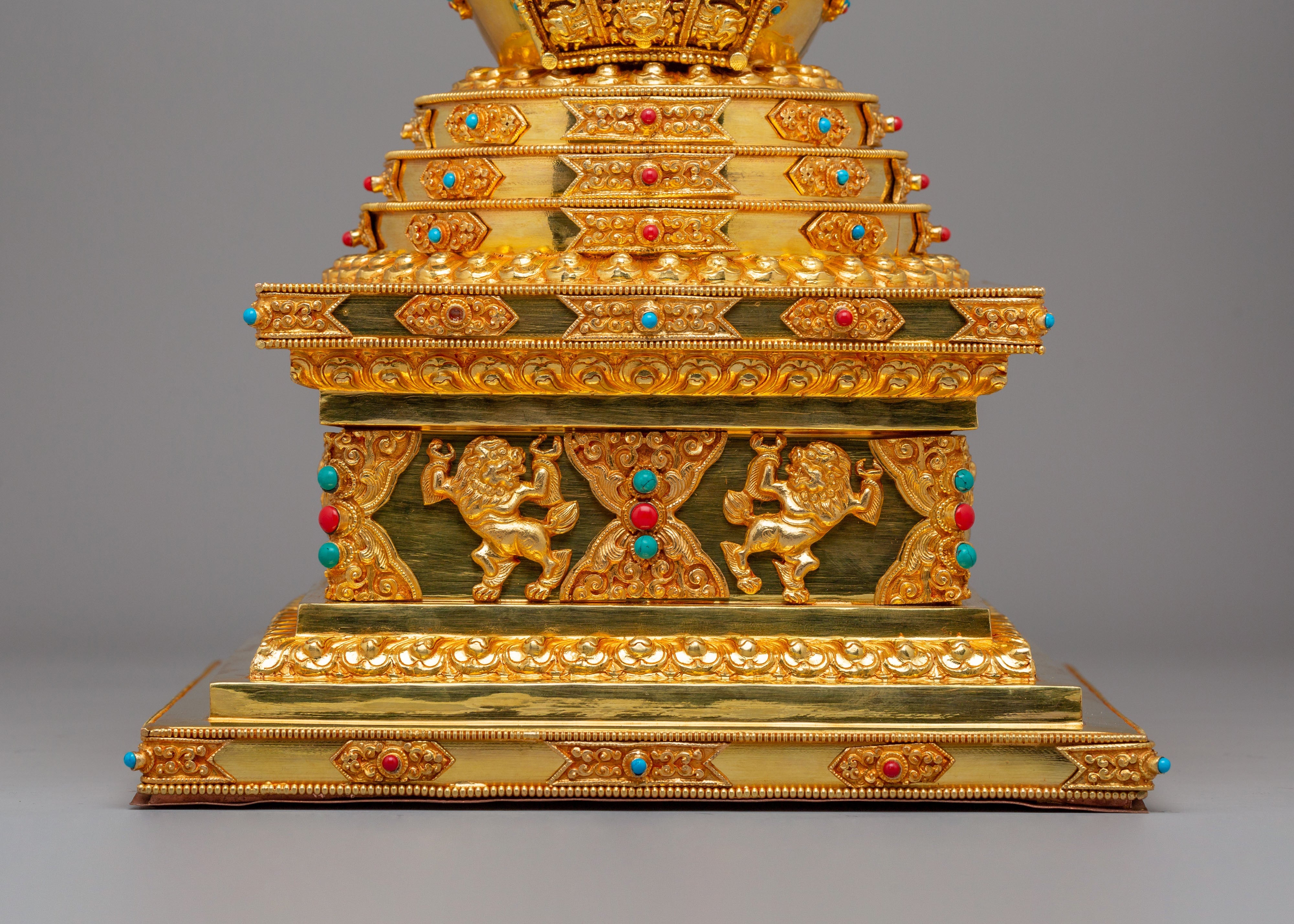 Handcrafted Stupa of Complete Victory | 24K Gold Plated with Gemstones