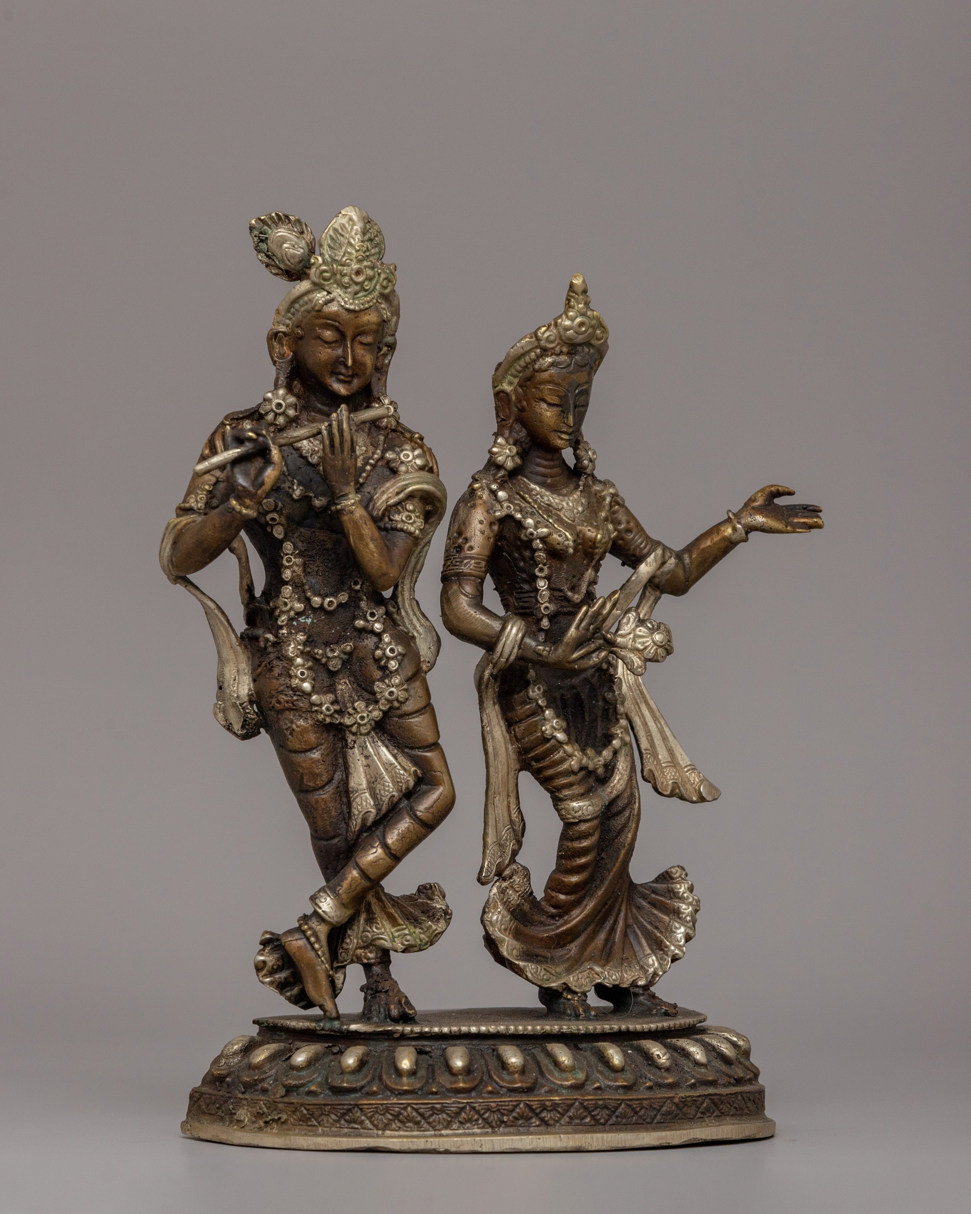 Silver-Plated Brass Radha Krishna Statue |  Symbol of Love & Devotion
