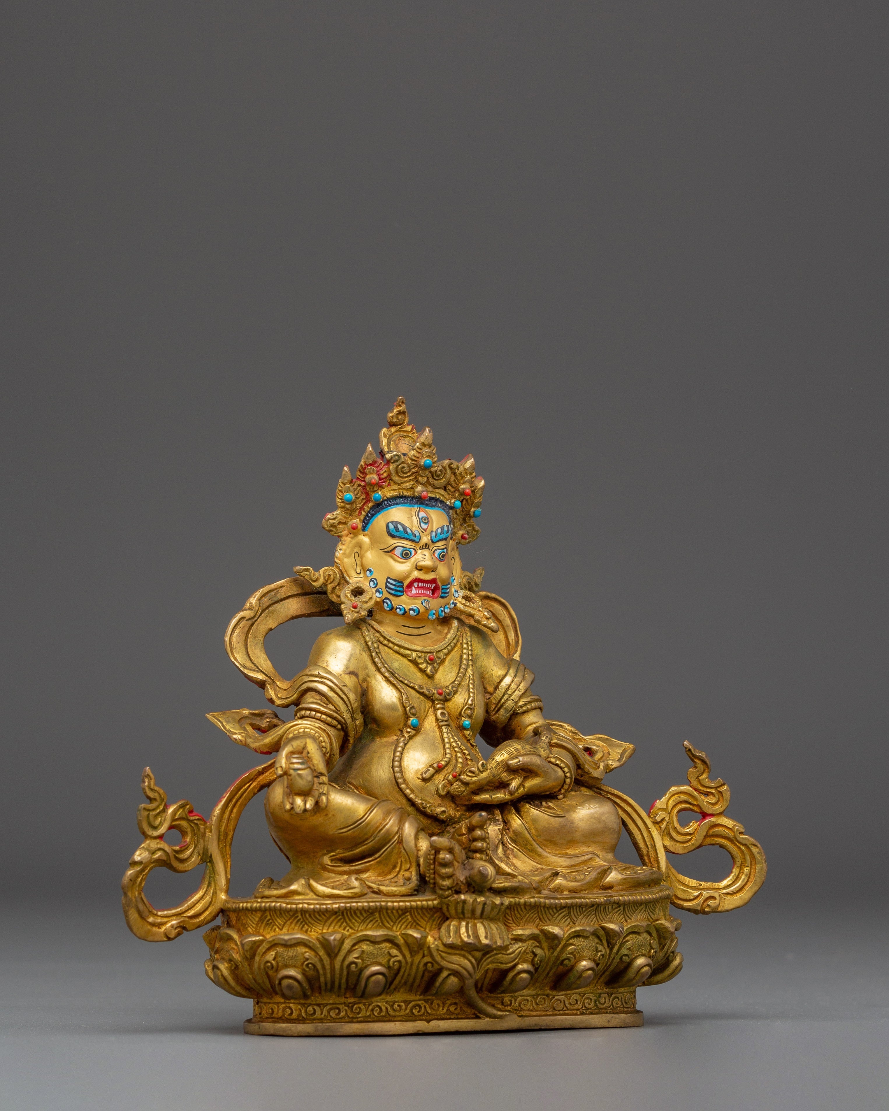 Wealth Icon Dzambhala Handmade Statue | Copper Body, Gold Gilded, Acrylic Color