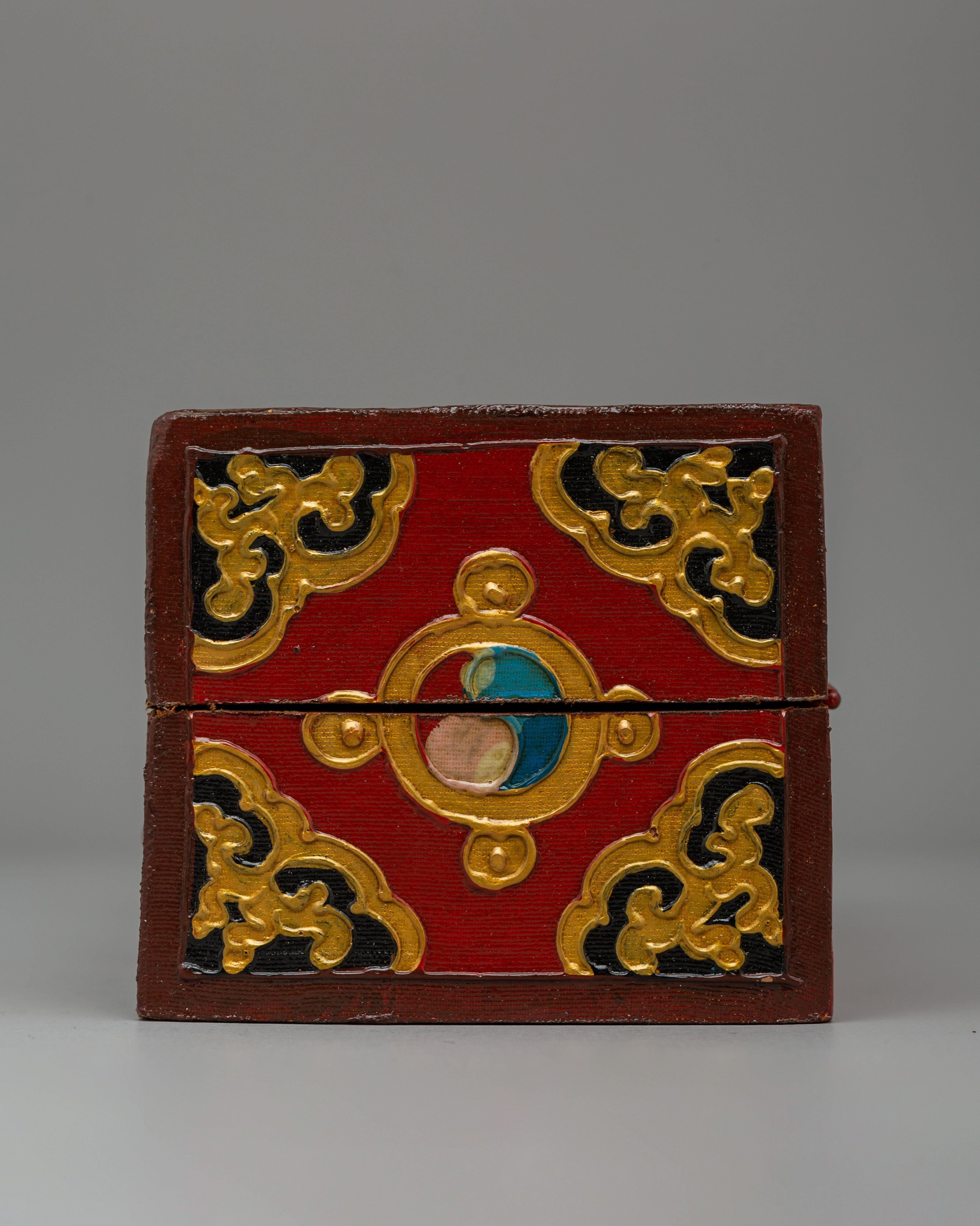 Handcrafted Wooden Tibetan Box | Storage Piece with Artistic Detailing