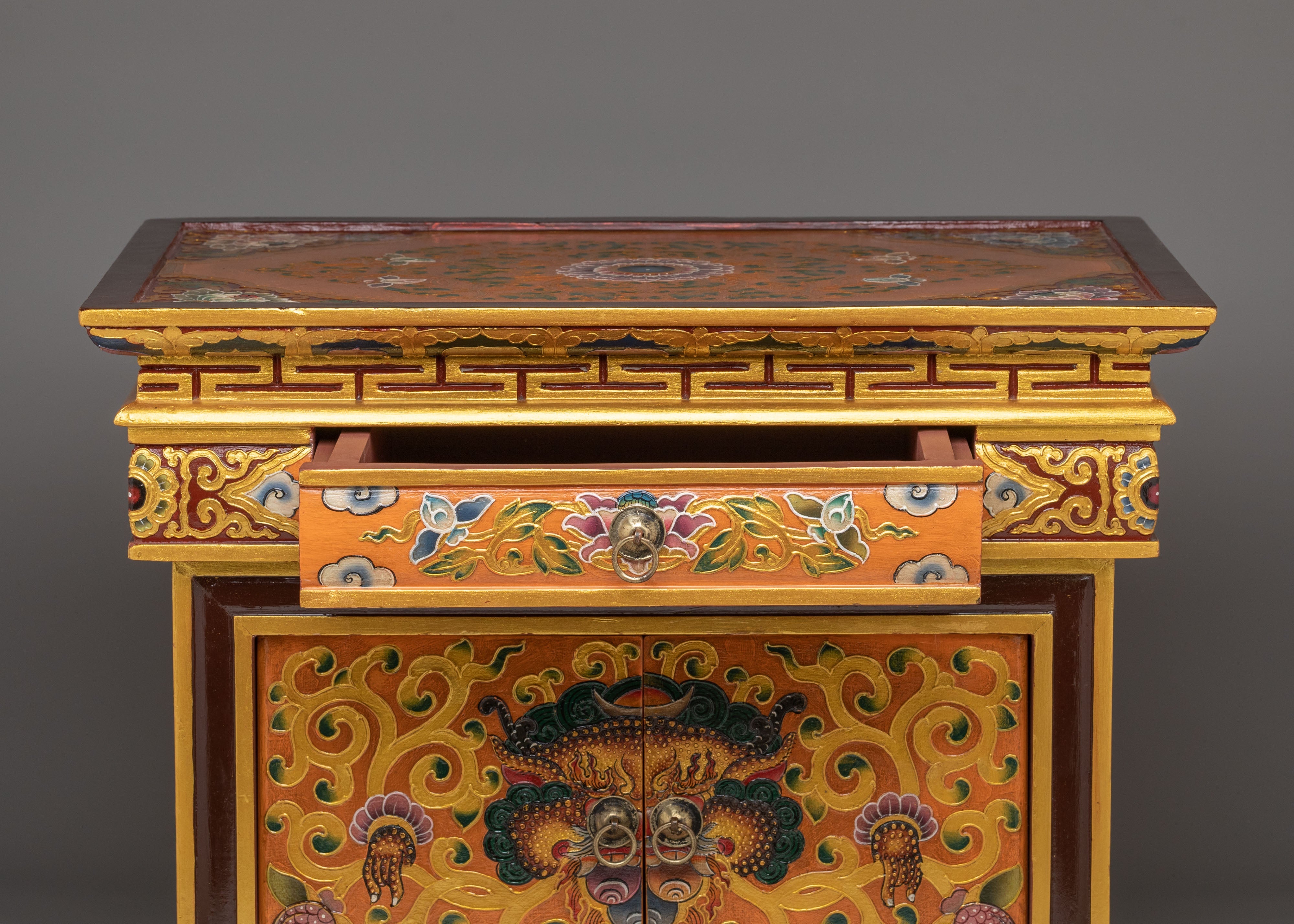 Handcrafted Tibetan Cabinet with Door | Wooden Storage Decor
