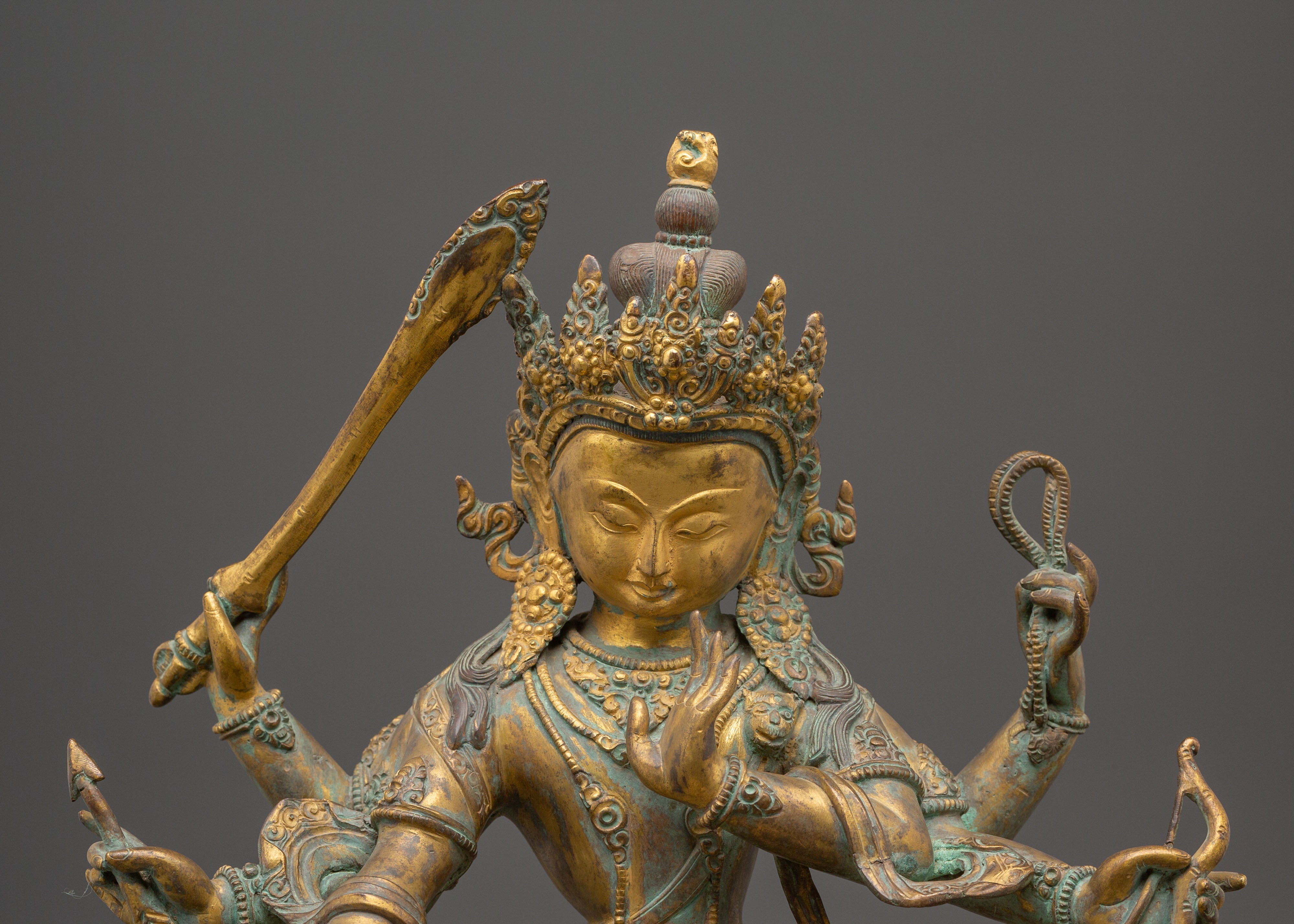 Handmade Maha Manjushri Statue | Antique Tibetan Copper Sculpture