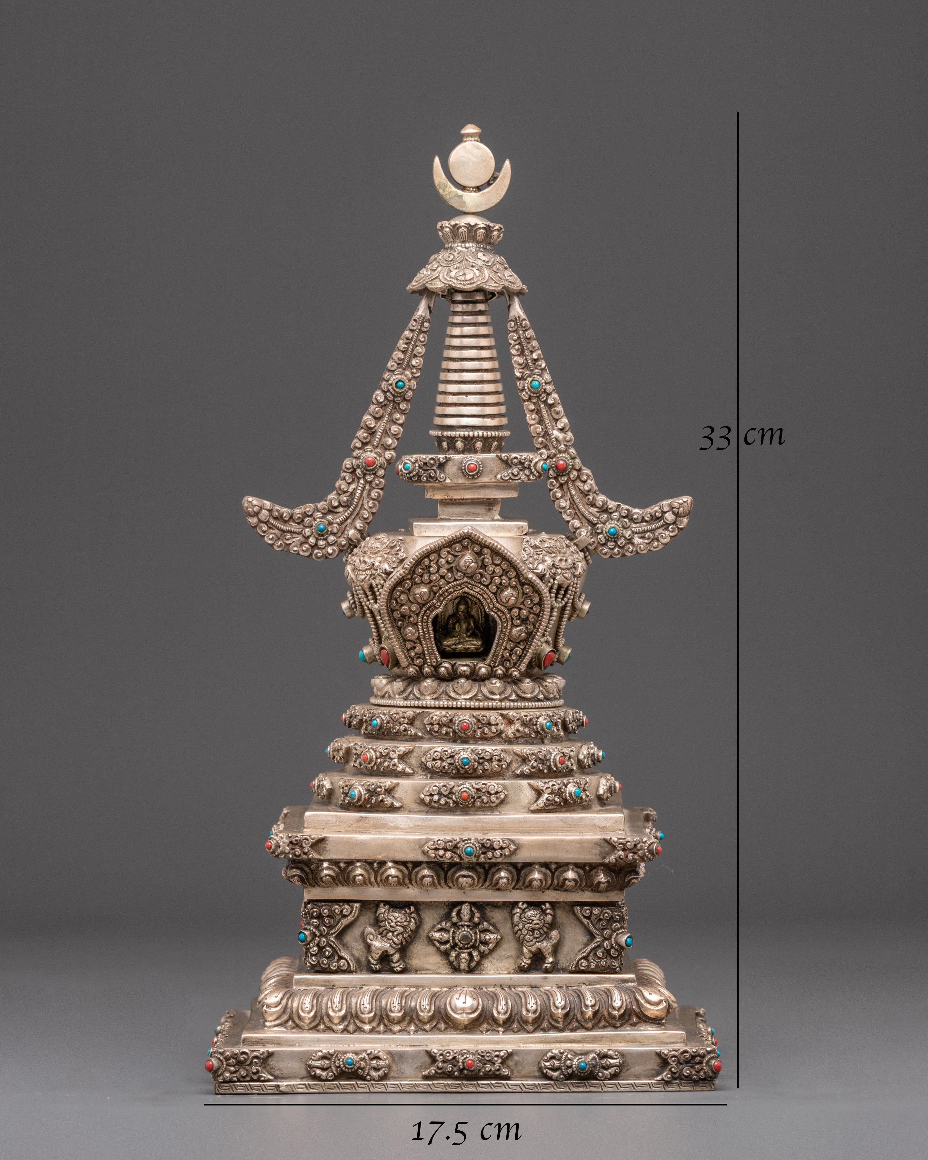 Silver Plated Buddhist Stupa | Symbol of Enlightenment