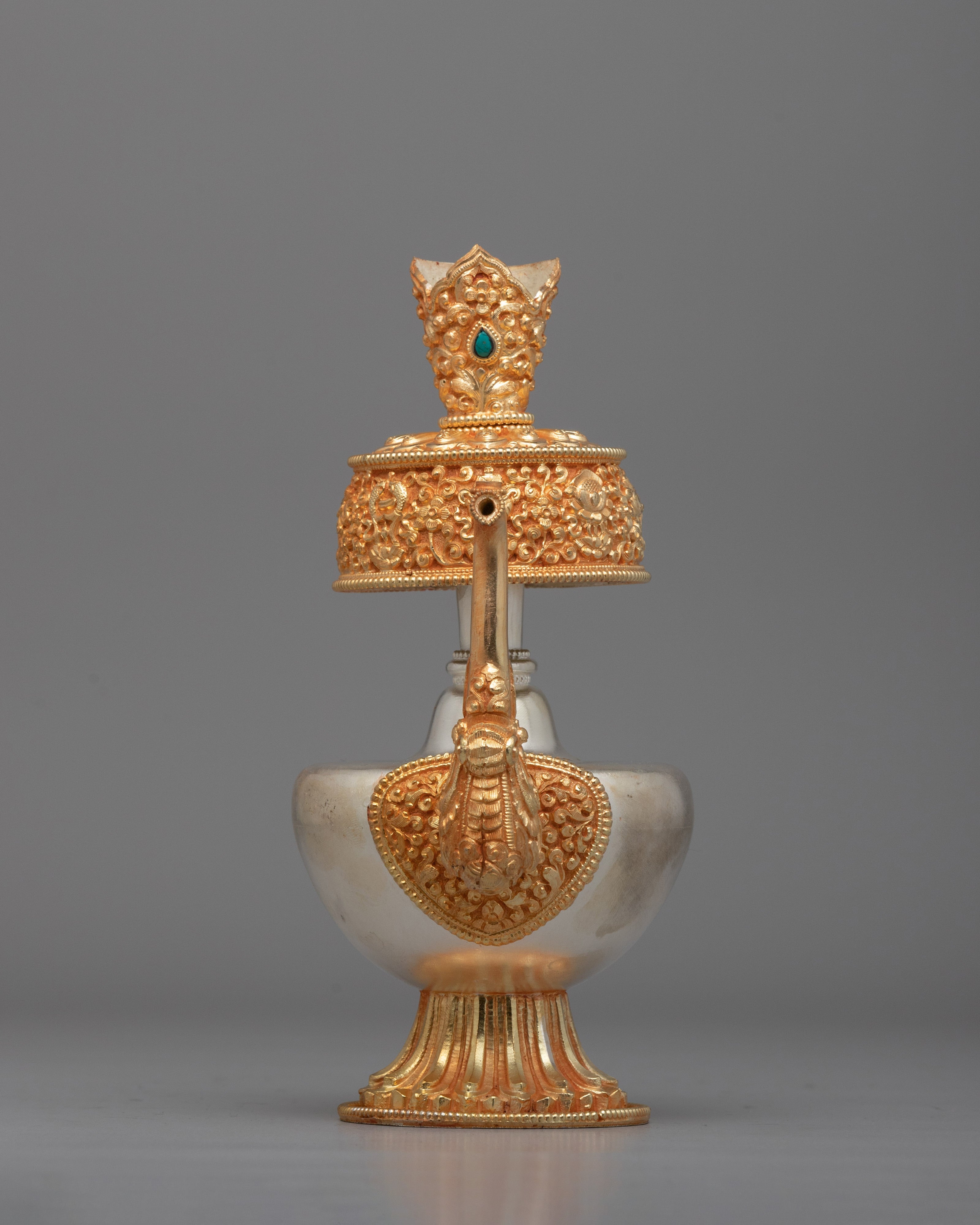 Gold & Silver Plated Sacred Vase for Spiritual Practices |  Sacred Water Offering Artifact for Purification