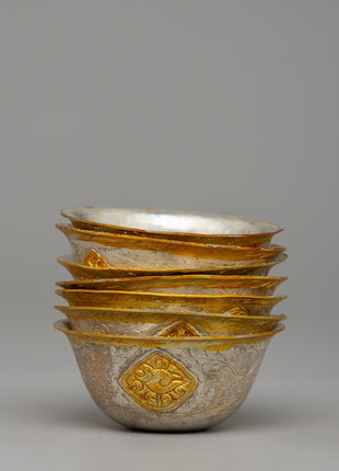 Gold & Silver-Plated Tibetan Offering Bowls | Ritual Bowls for Altar Décor
