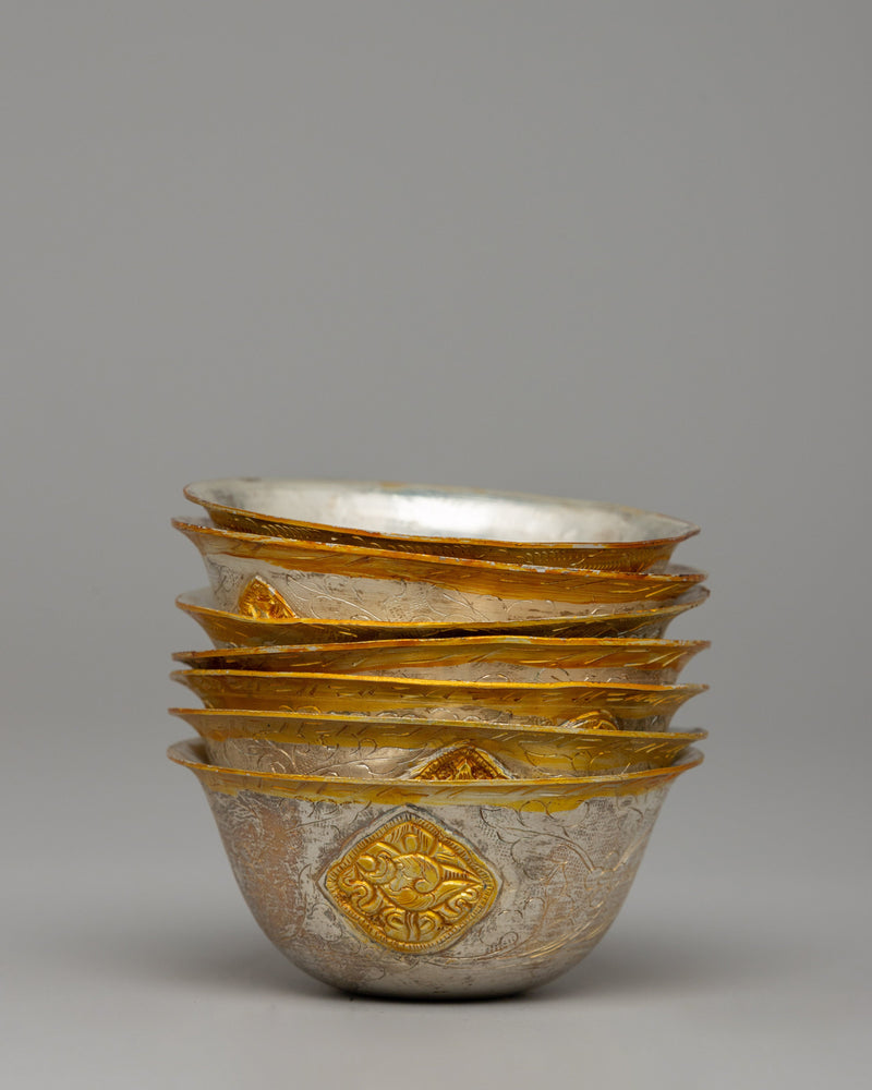 Gold & Silver-Plated Tibetan Offering Bowls | Ritual Bowls for Altar Décor