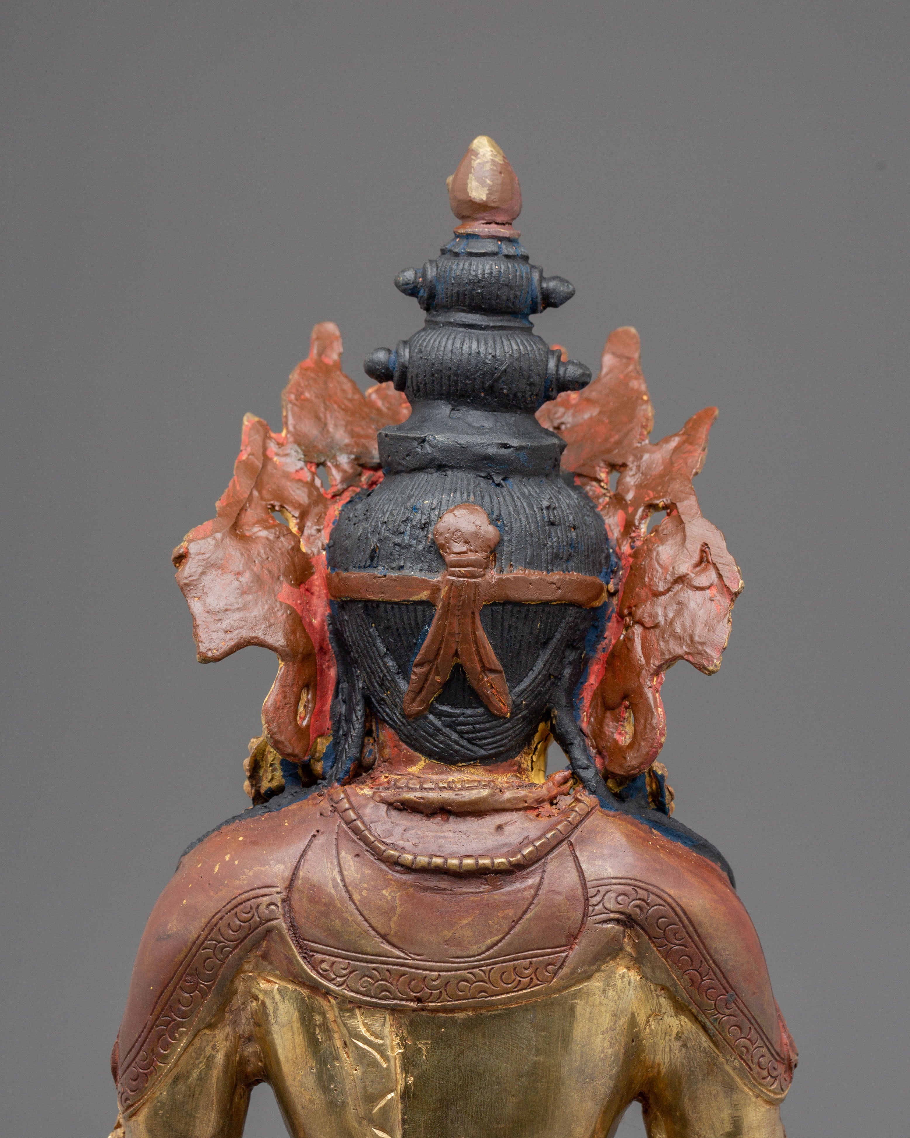 Sacred Long Life Amitayus Buddha Statue | Golden Copper Buddha Sculpture