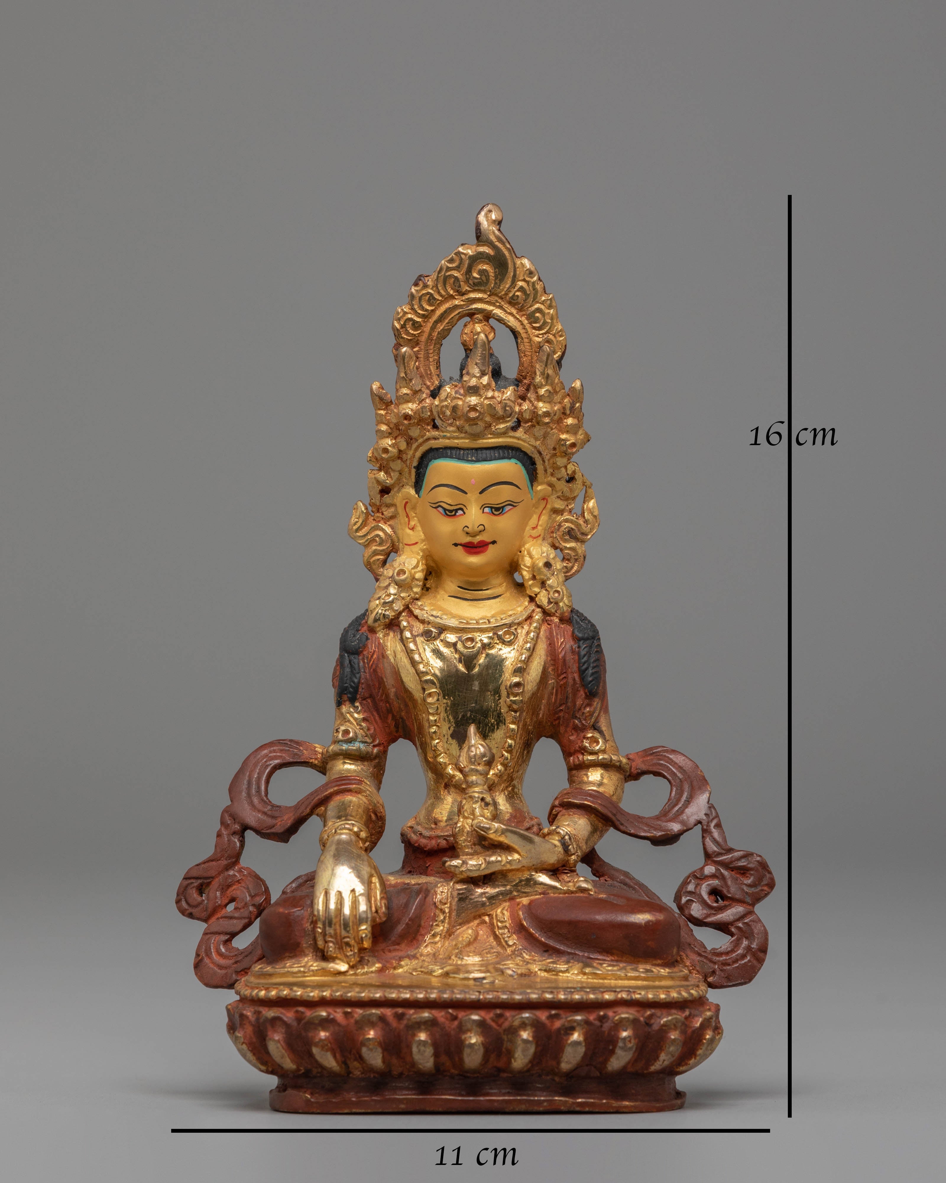 Handcrafted Mitrugpa Copper Statue with 24K Gold Gilding and Acrylic Color