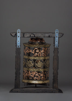 Engraved Copper Tibetan Prayer Wheel | Spiritual Ritual Decor
