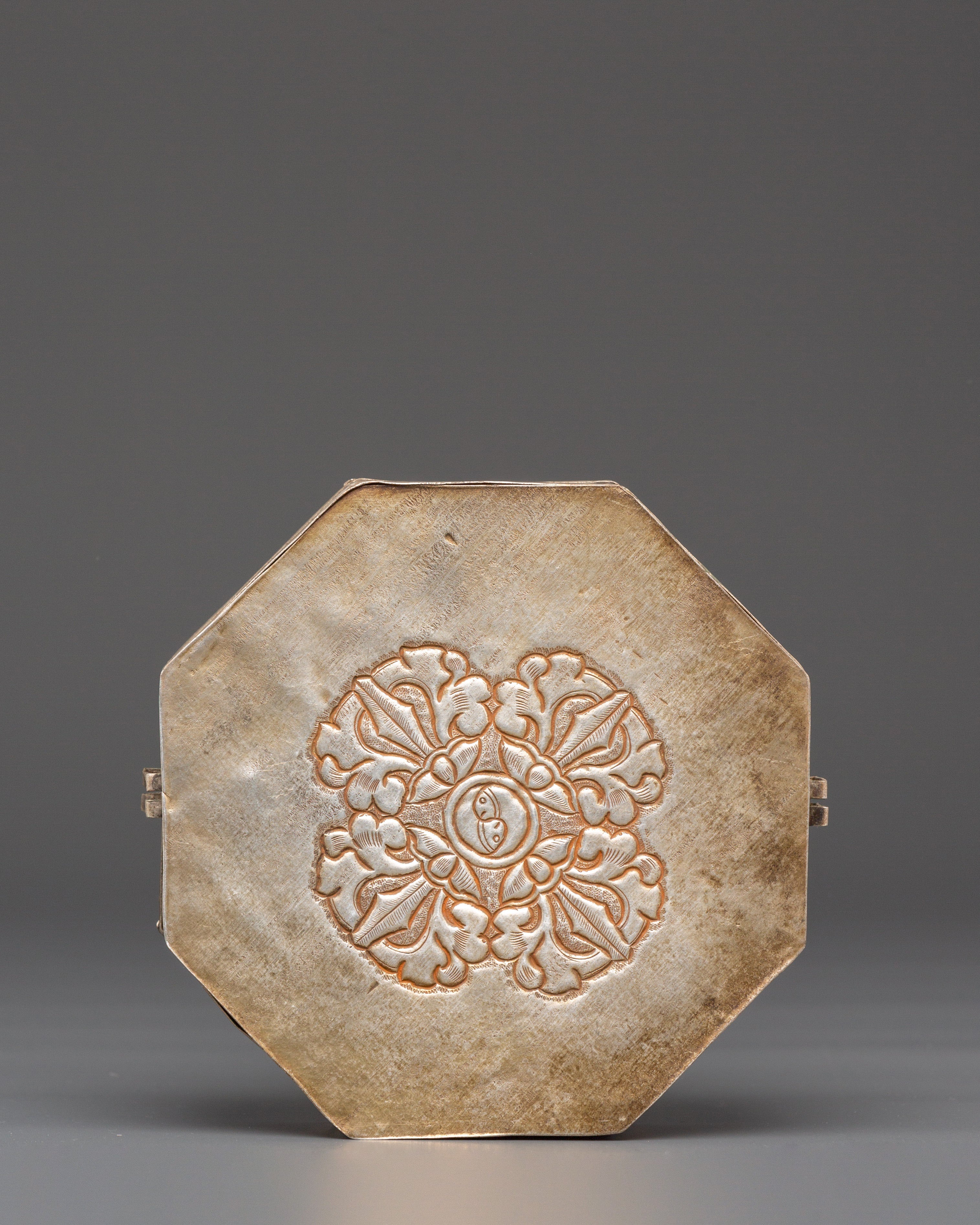 Handmade Tibetan Silver Plated Ghau Box | Copper Body with Unique Motifs