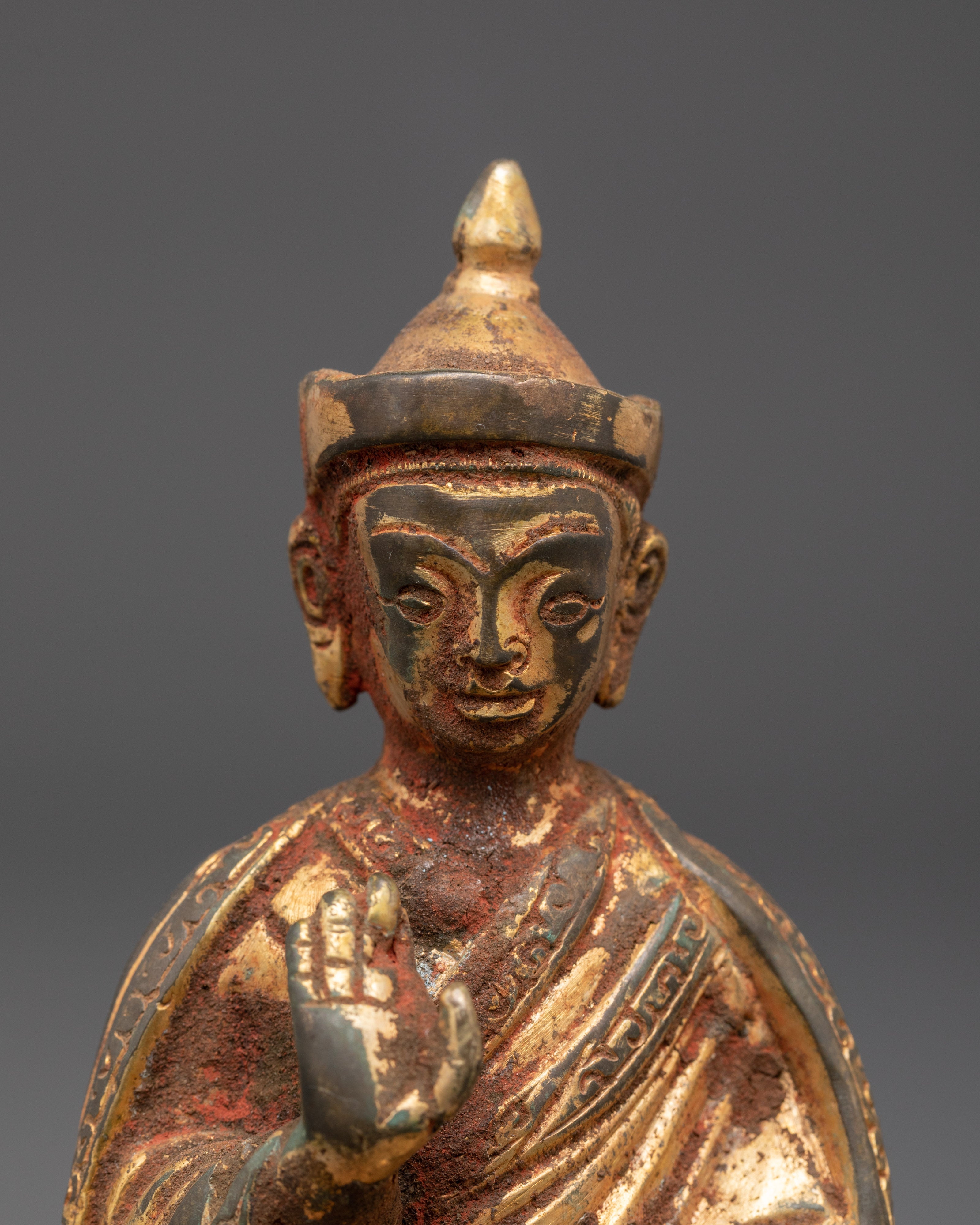 Handcrafted Gold Plated Karmapa Statue | Sacred Meditation Figurine