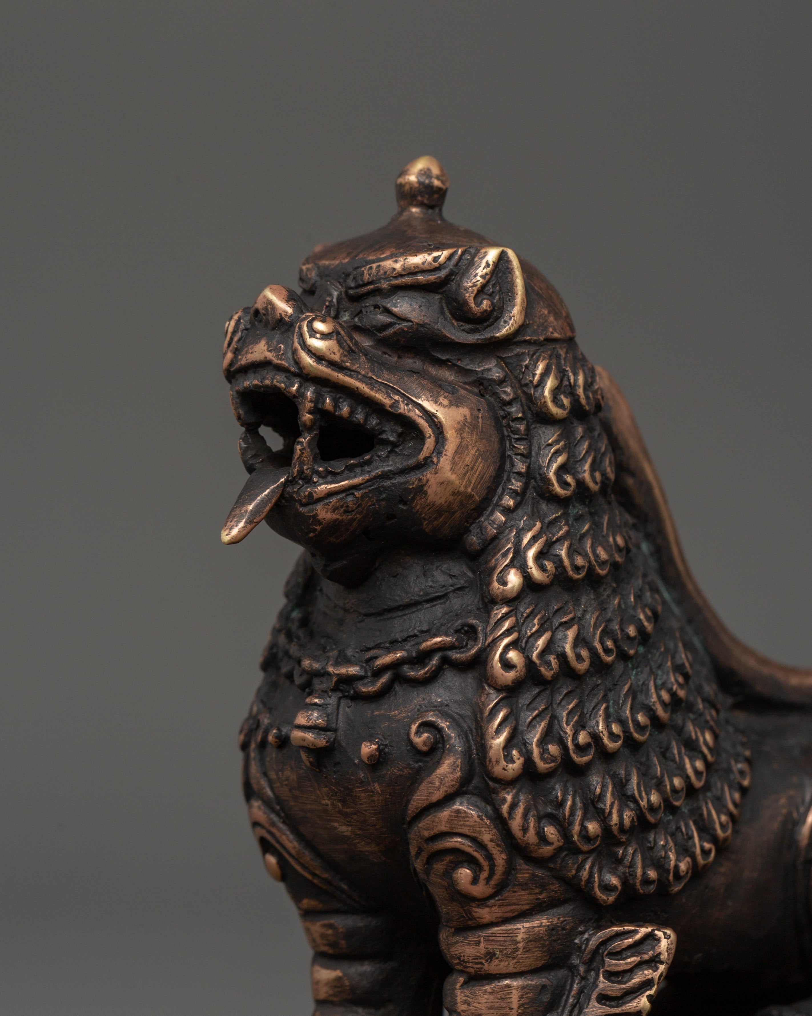 Copper Lion Set for Decor | Tibetan Guardian Lions