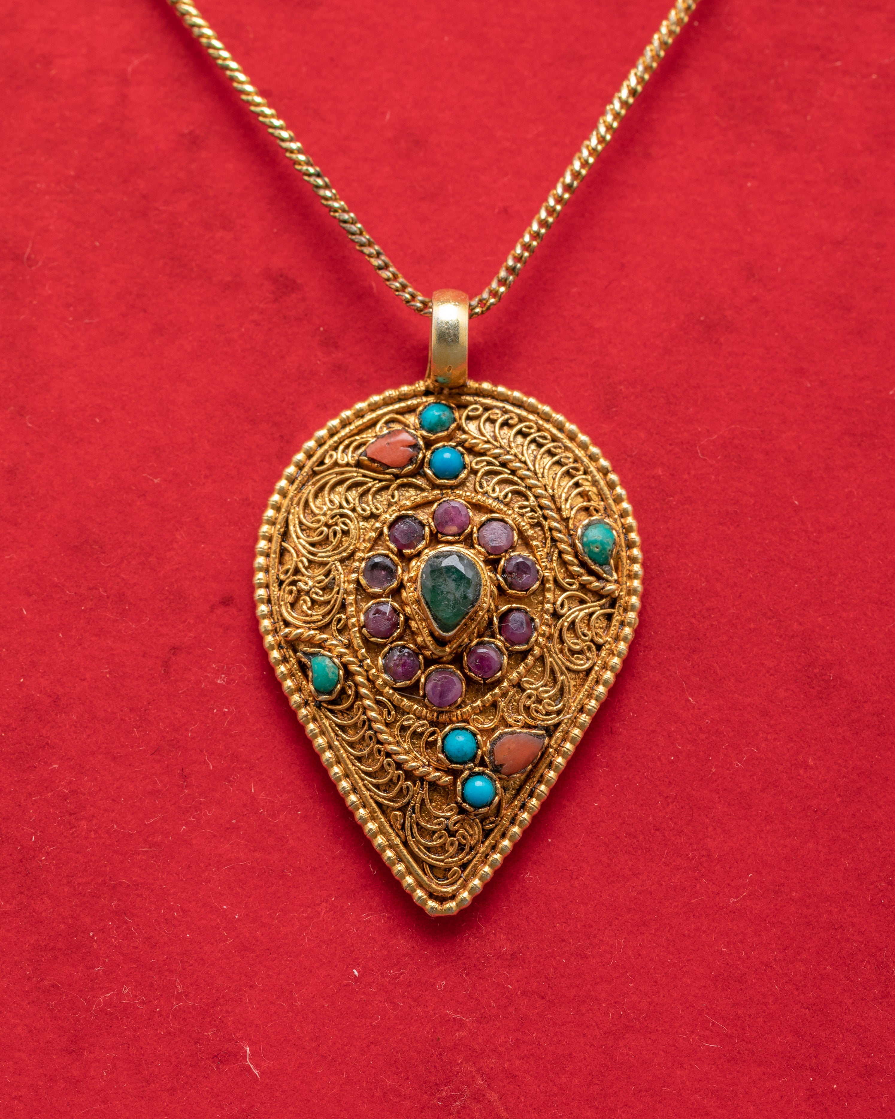 Filigree Silver Pendant with Gemstones | Handcrafted Gold Plated Jewelry