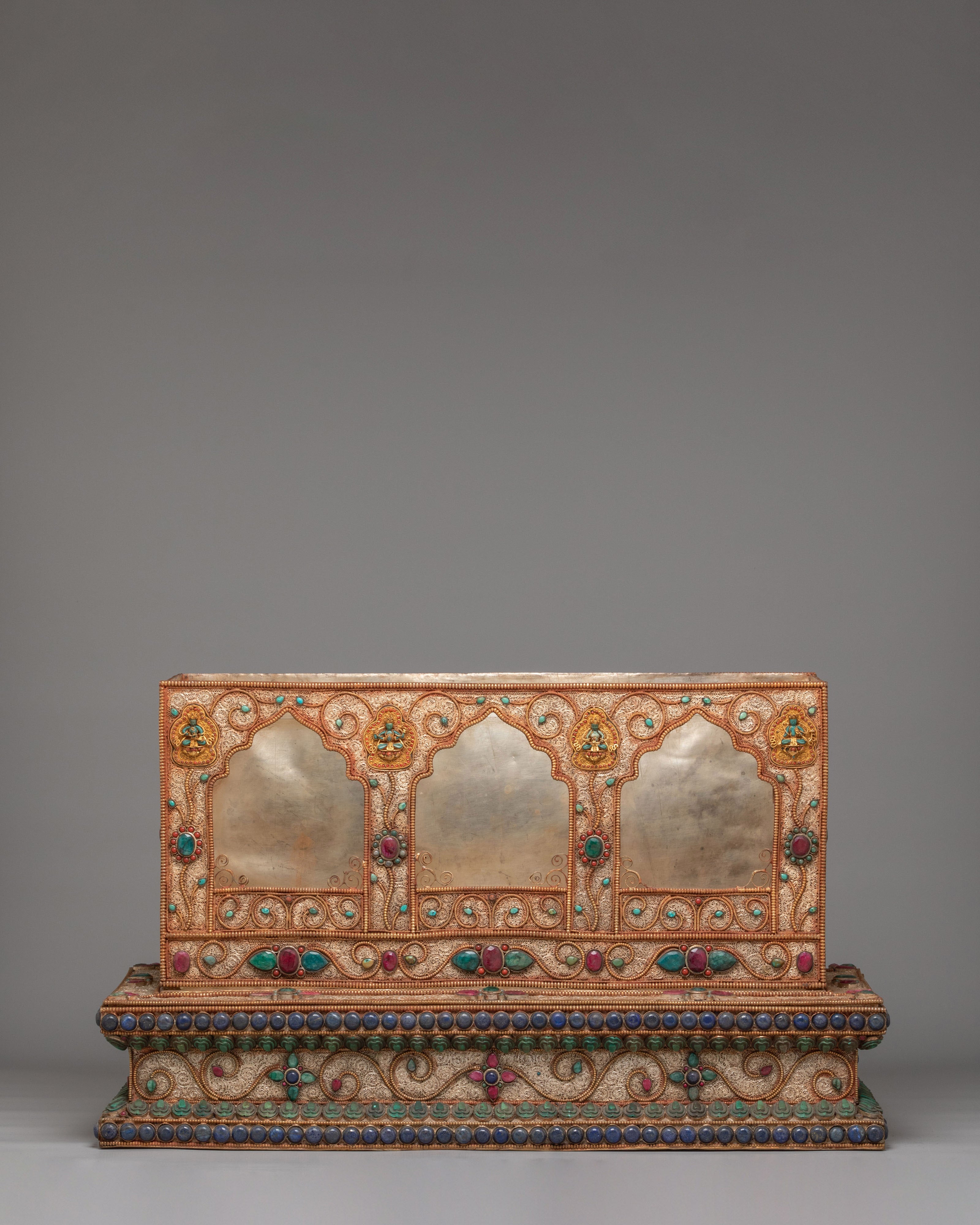 Handcrafted Altar Box | Copper Body, Gemstones, Silver Plating