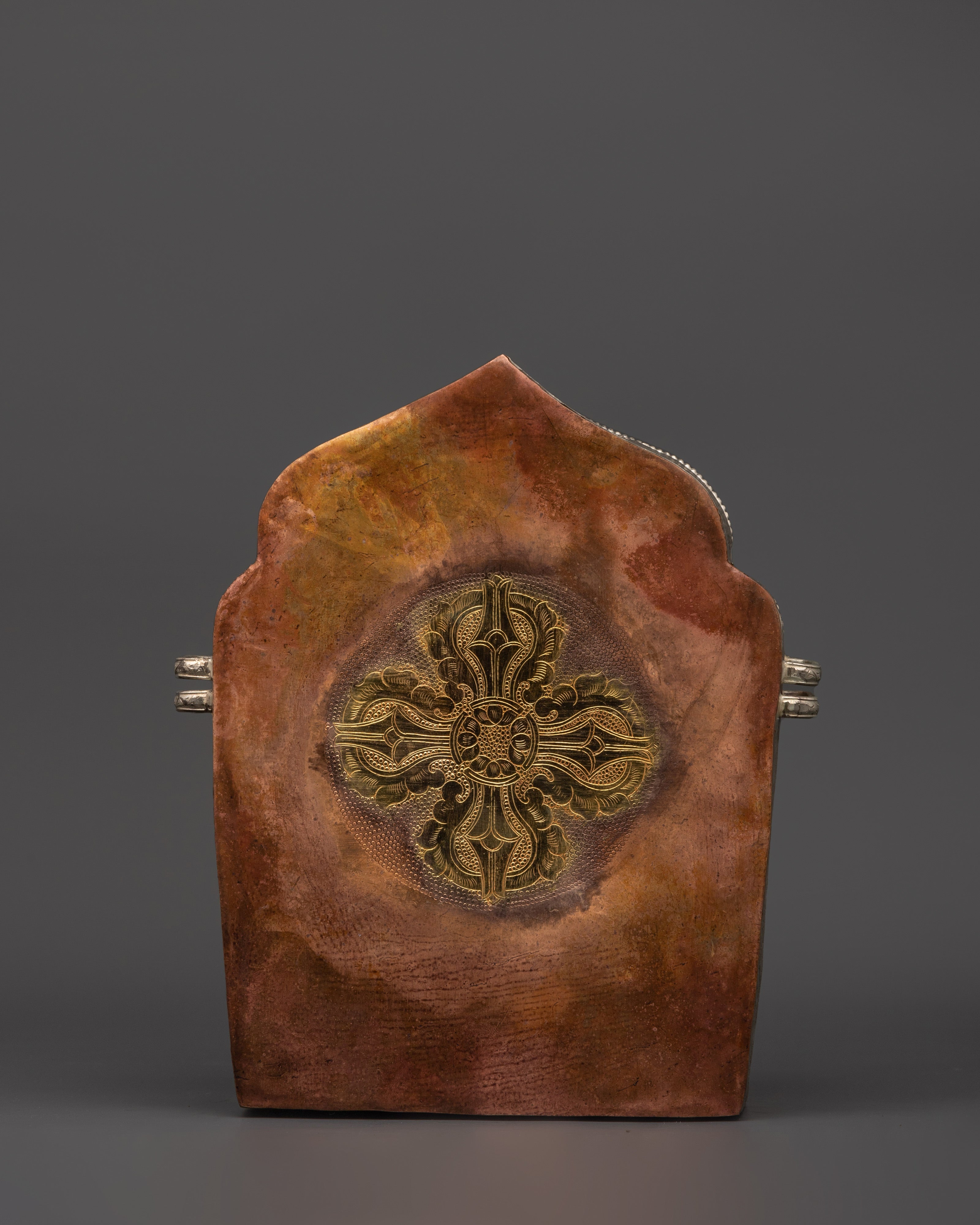 Buddhist Portable Ghau Box \ Gold &amp; Silver-Plated Copper Shrine Box
