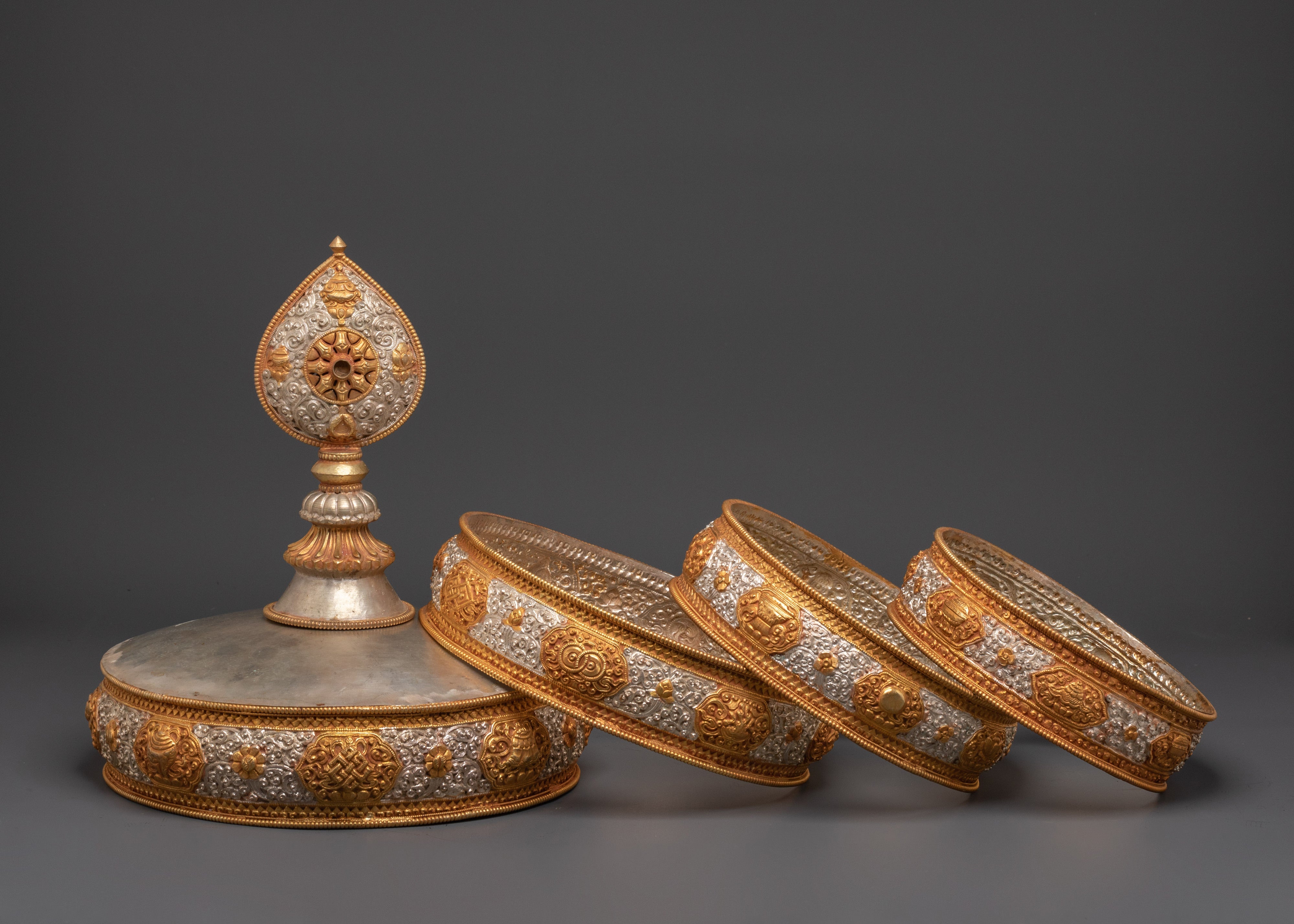 Elegant Himalayan Mandala Set | Crafted with Copper, Gold and Silver Plated
