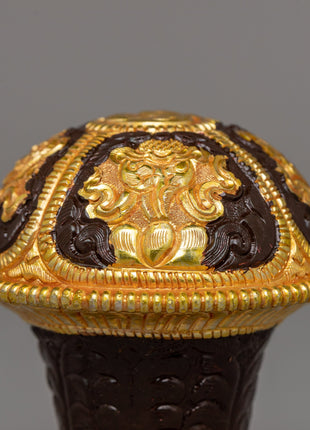 Handcrafted Traditional Brocade Thangka Stick Cap | Tibetan Buddhist Ritual Accessory