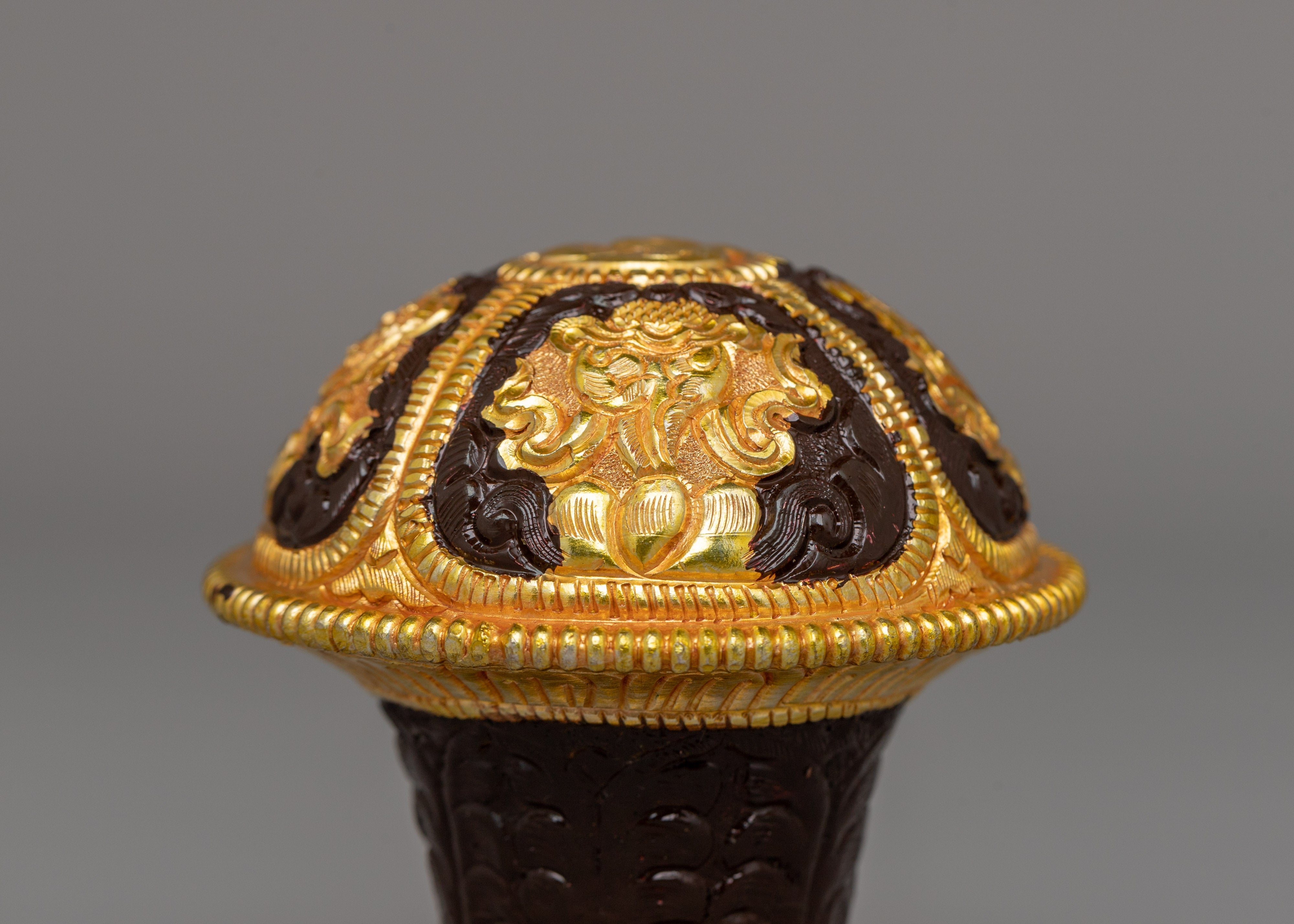 Handcrafted Traditional Brocade Thangka Stick Cap | Tibetan Buddhist Ritual Accessory
