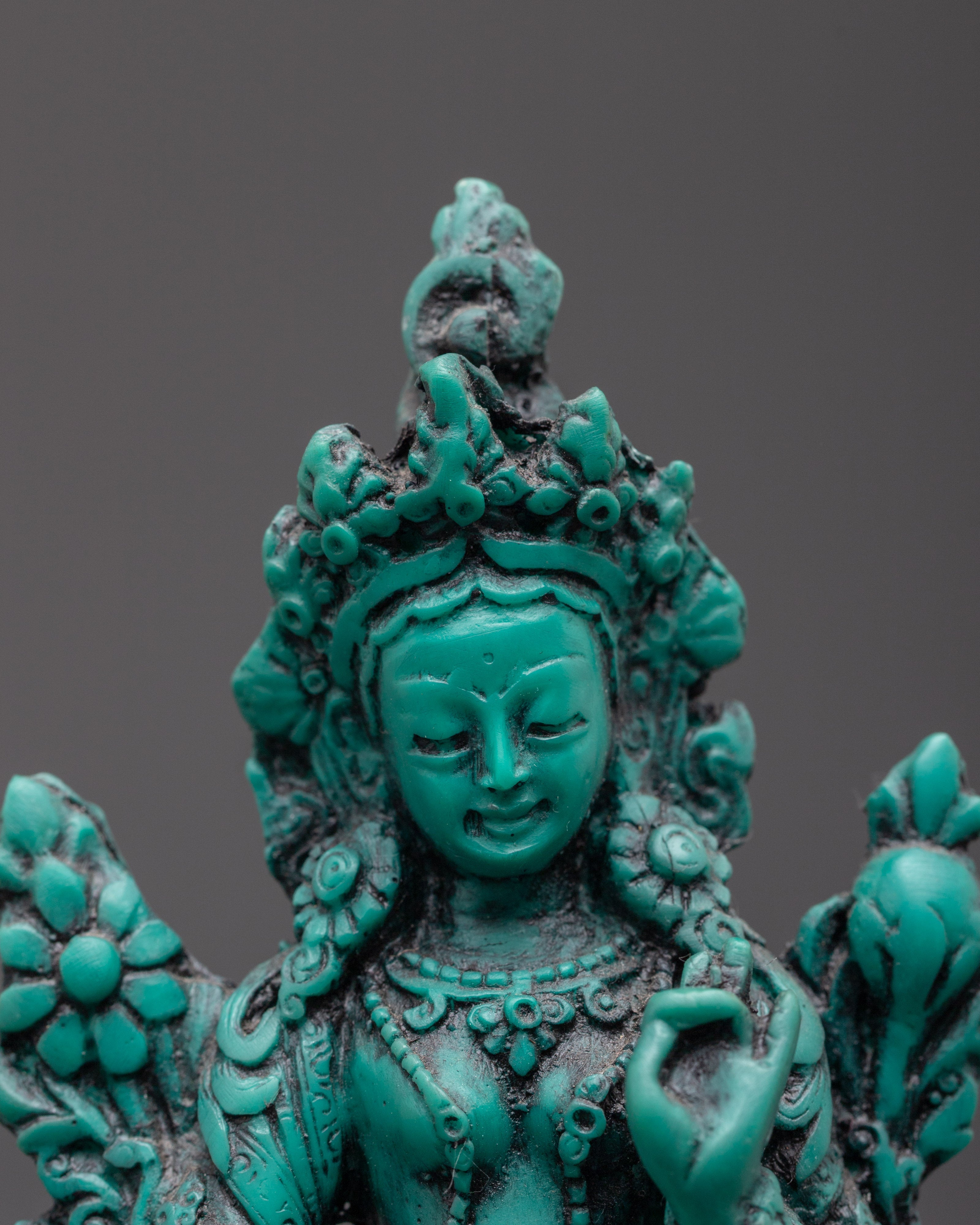 Tibetan Buddhist Goddess Green Tara | Handcrafted Turquoise Art with Spiritual Energy