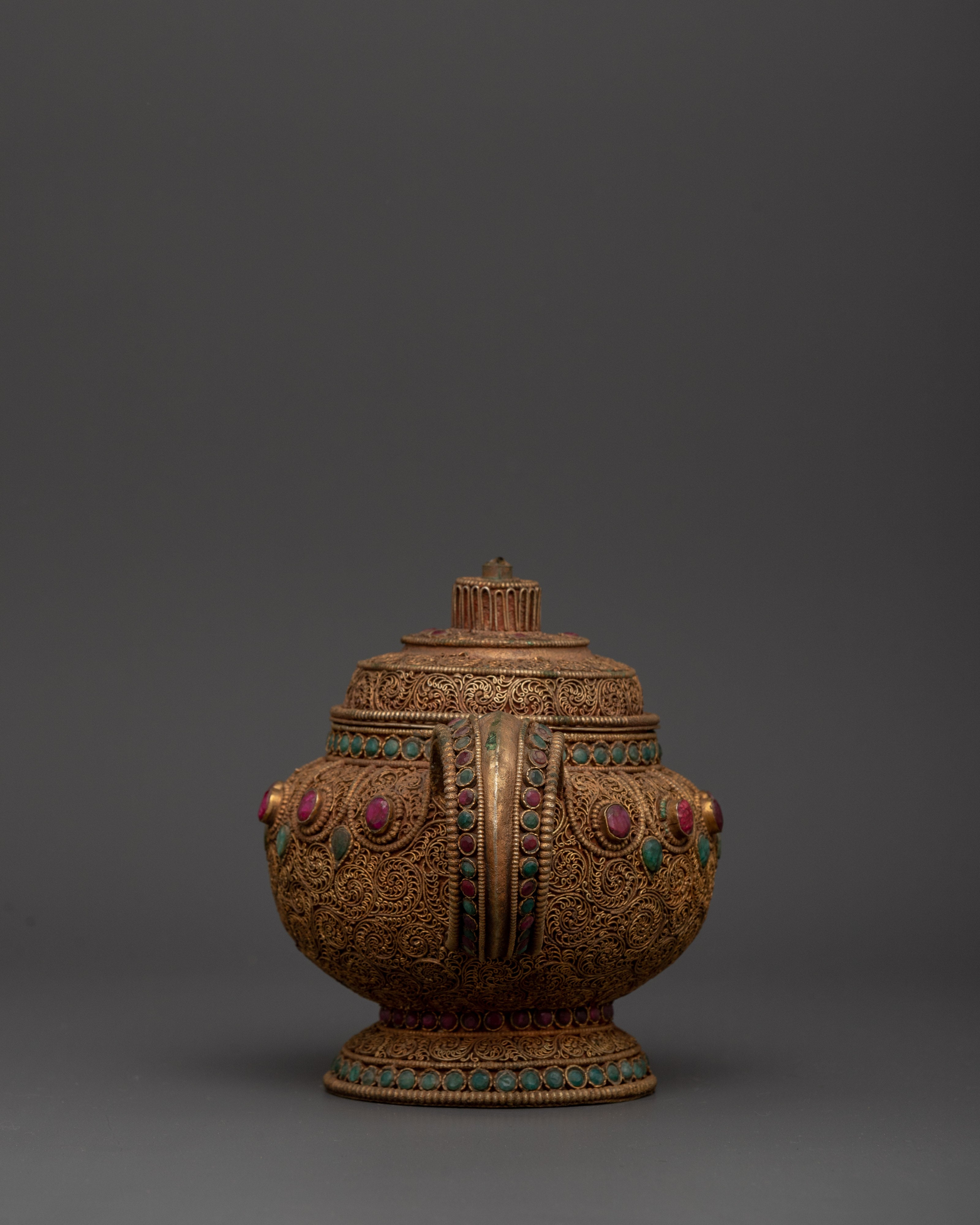 Copper Teapot with Electro Gold & Silver Plating | Buddhism Sacred Decorative Pot