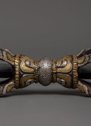 Iron Vajra with Silver & Brass Inlay | Handcrafted Tibetan Ritual Dorje