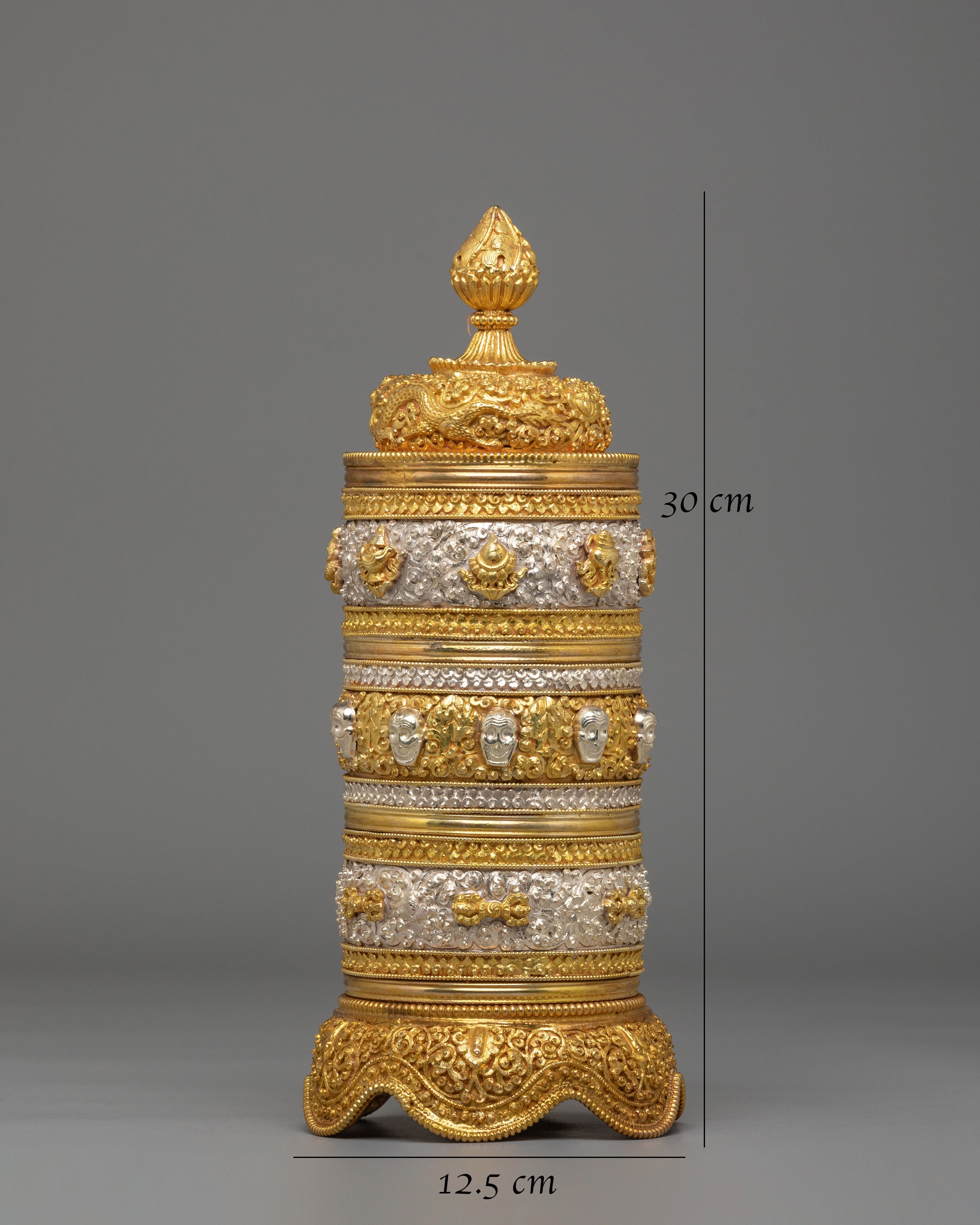 Sacred Buddhist Rice Pot | Gold & Silver Plated Copper Ritual Offering Vessel