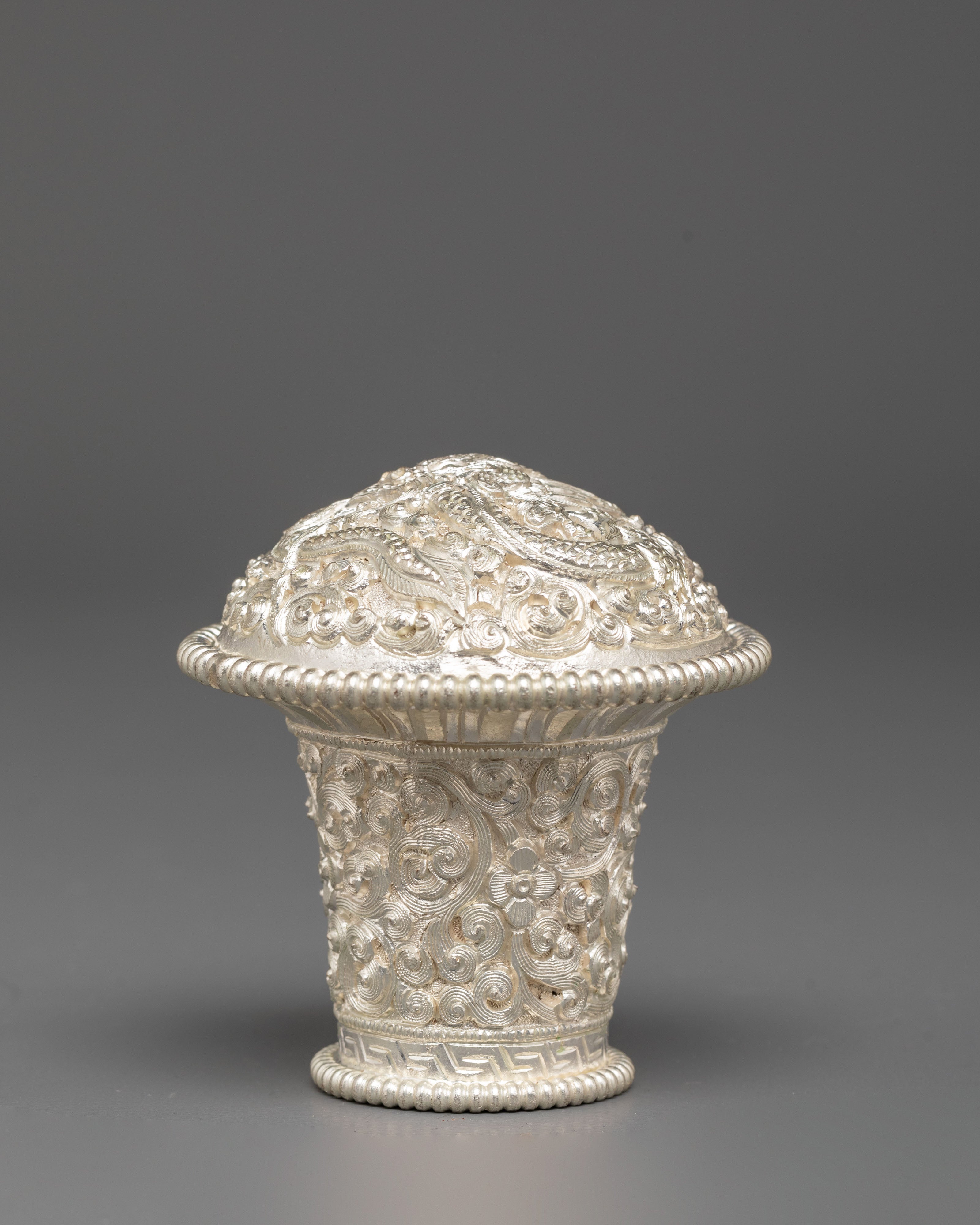 Handmade Silver Plated Brocade Stick Cap | Decorative Brocade Accessory