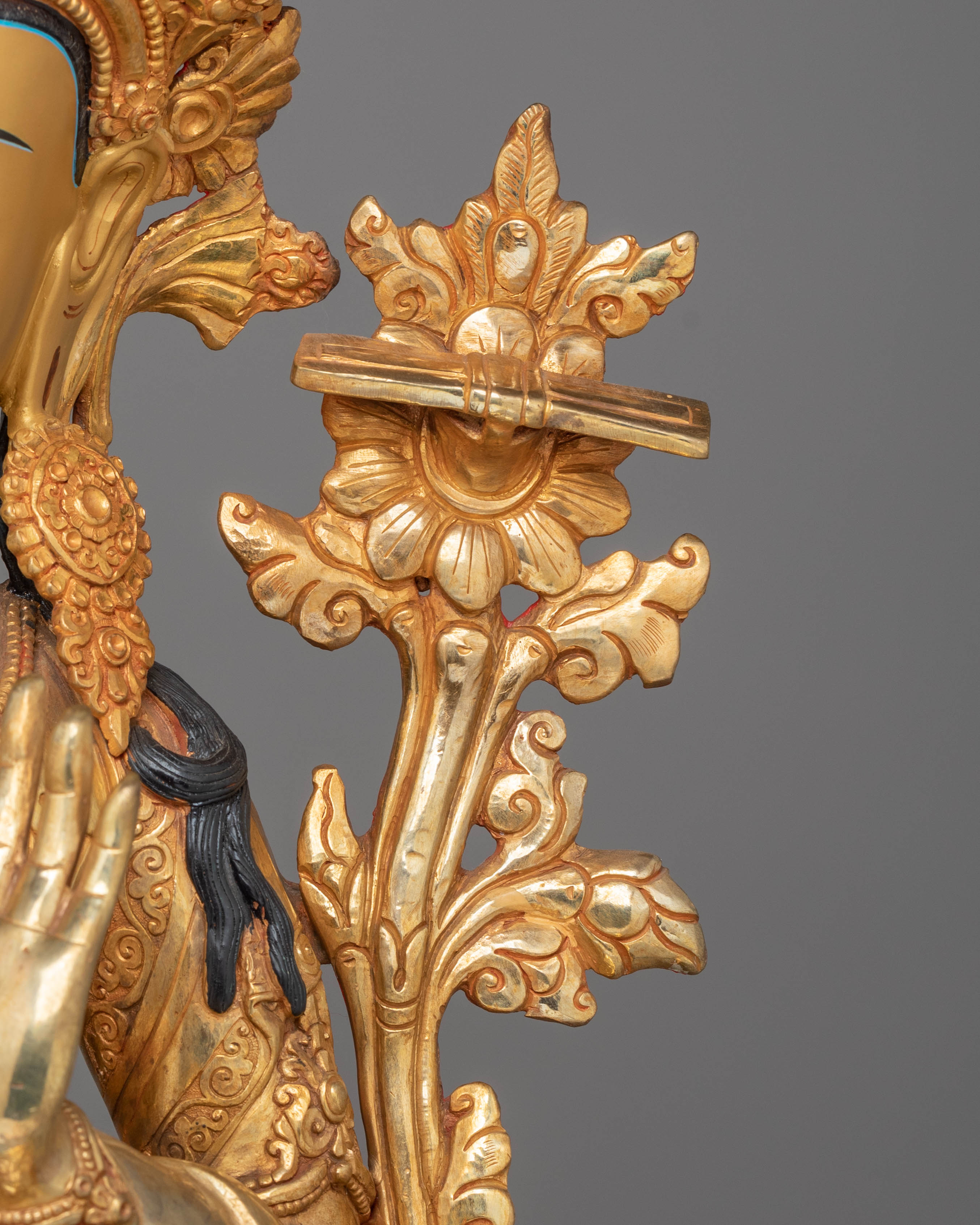 Handmade Spiritual Manjushri Statue | Gold-Plated Copper with Acrylic Color