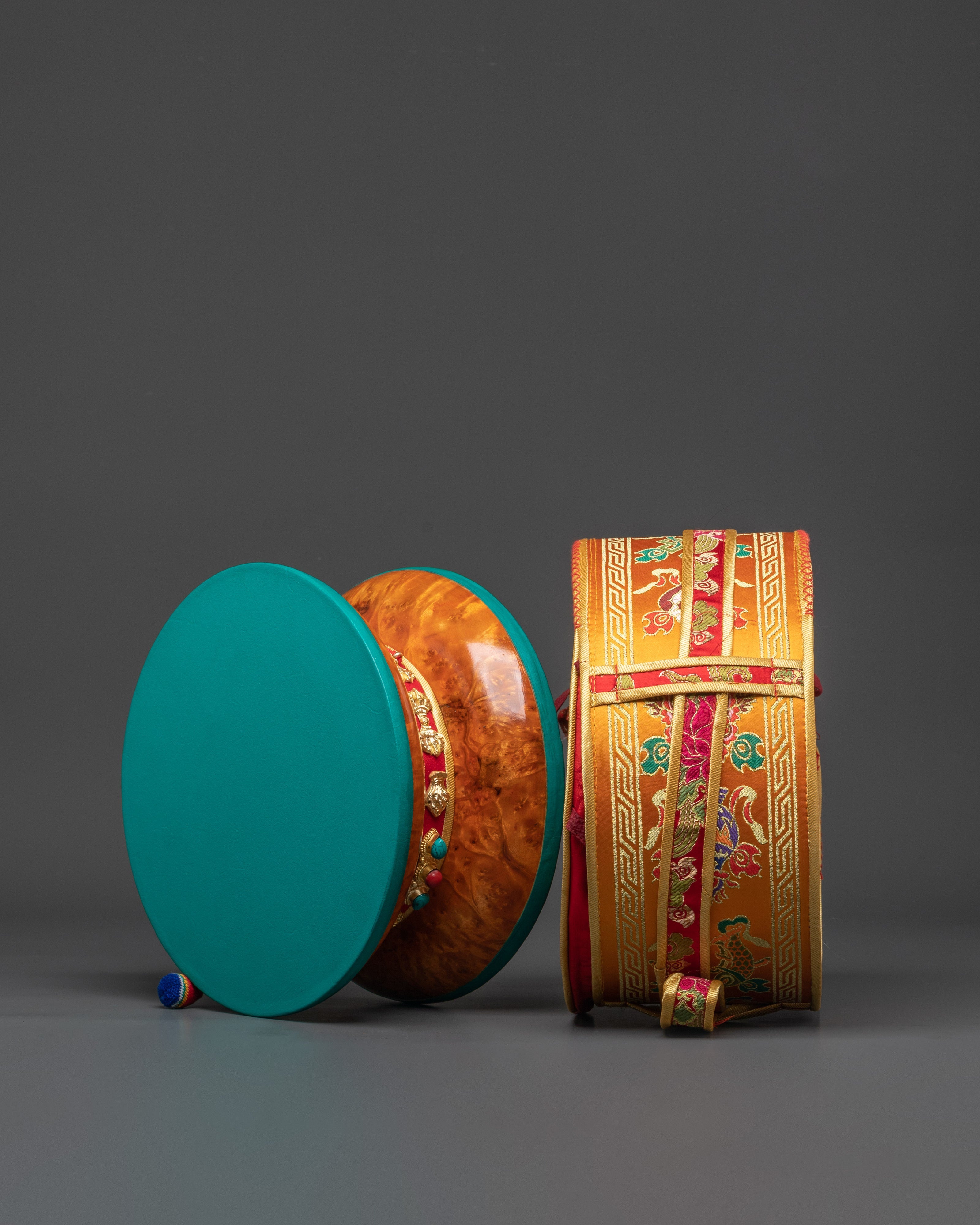 Tibetan Damaru Drum with Silk Tail | Chod Ritual Drum in Bhutanese Wood