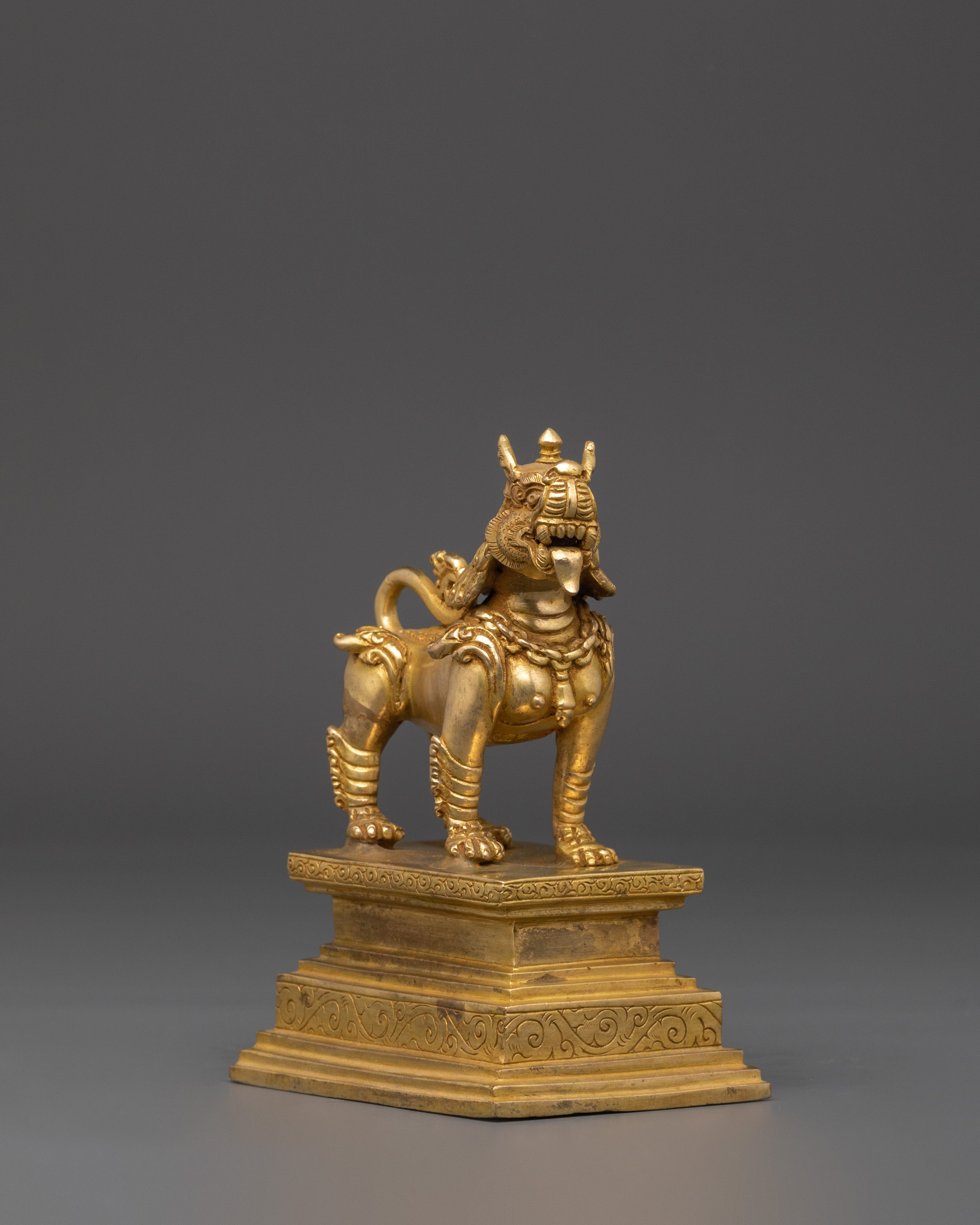 Gold Plated Lion Statue Set | Set of Two Temple Guardians