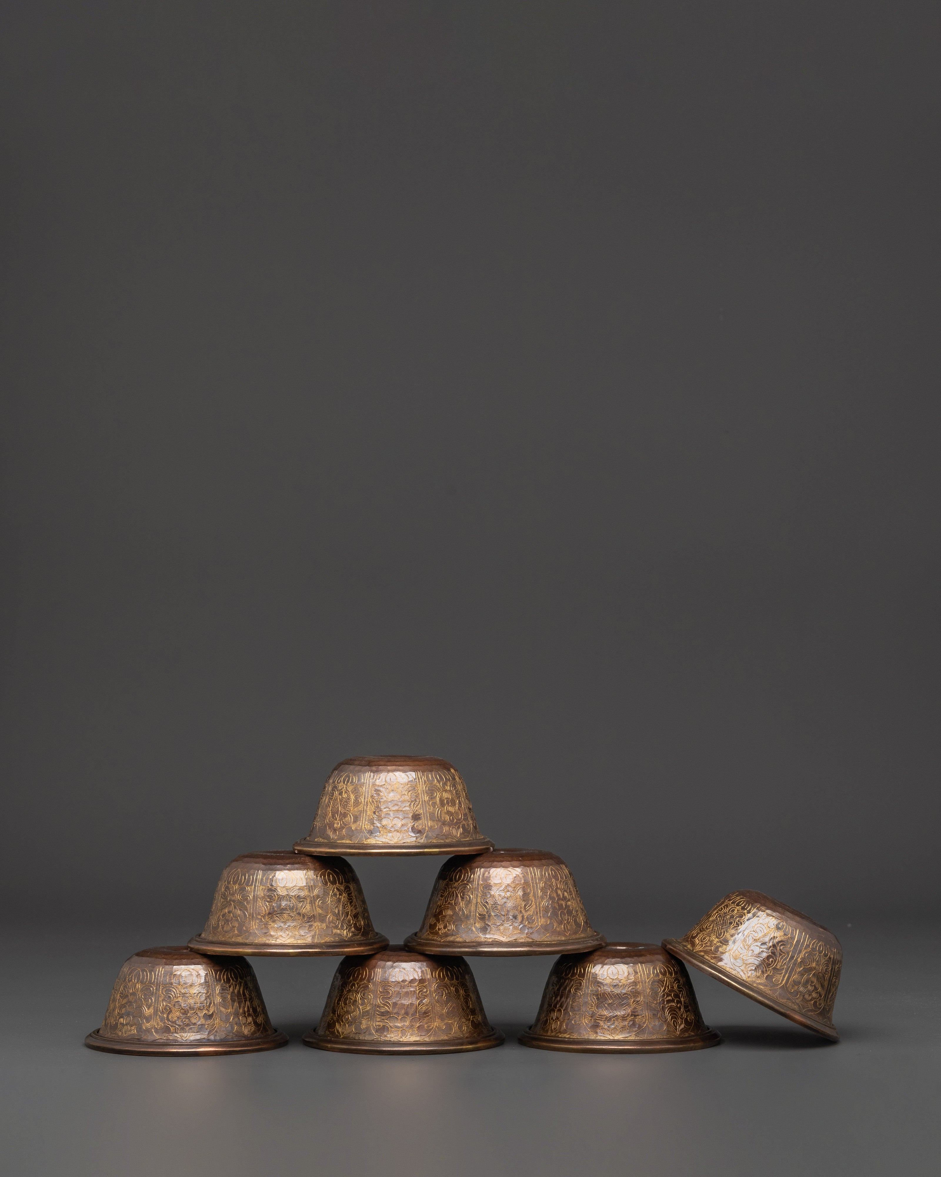 Oxidized Copper Offering Water Bowls for Buddhist Rituals, Meditation, and Sacred Dharma Practices