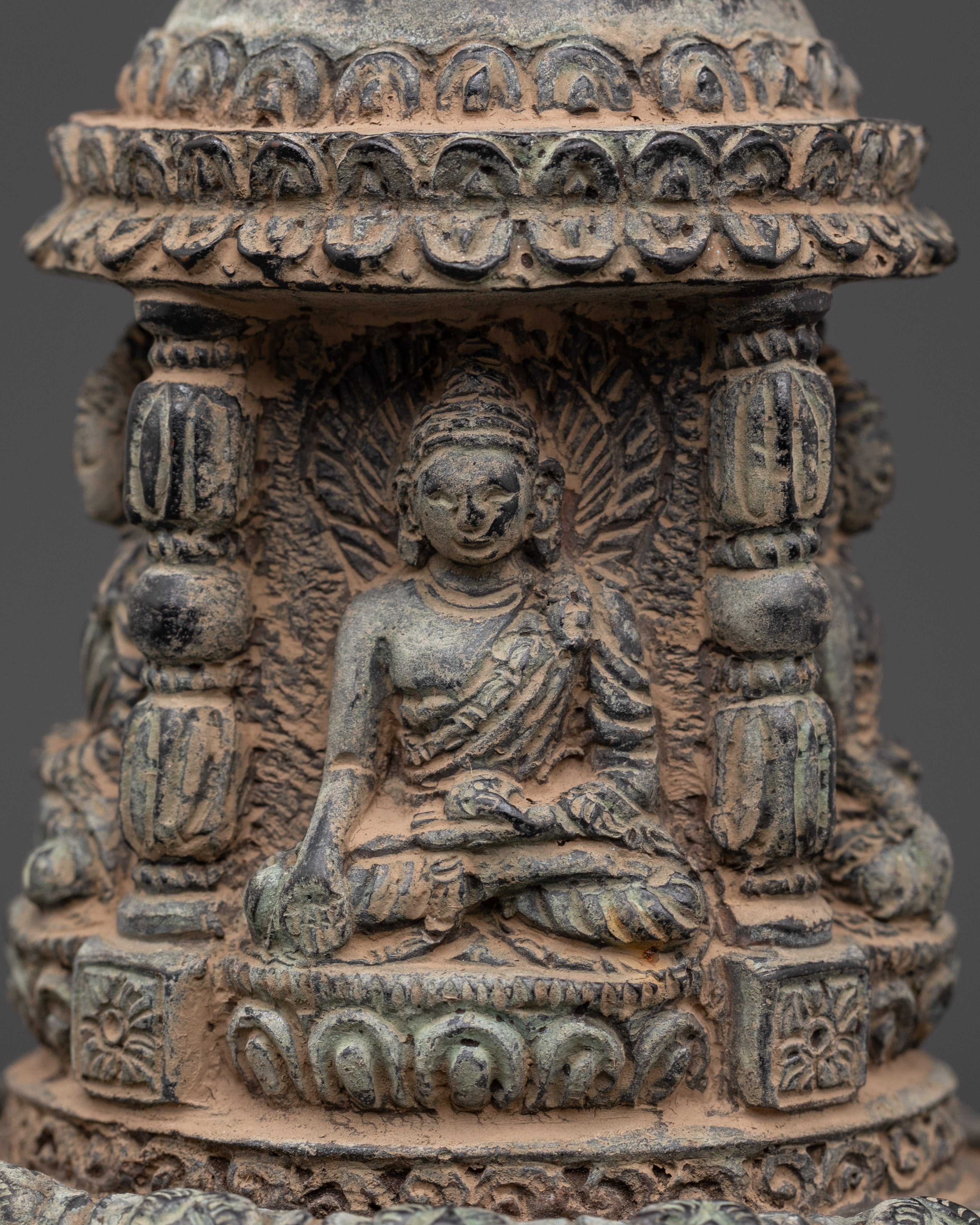 Handmade Ceremonial Buddhist Stupa | Copper Ritual Offering Sculpture for Meditation