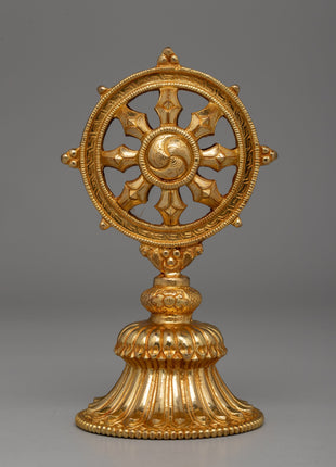 Gold-Plated Dharma Wheel with Deer Set | Spiritual Meditation Gift