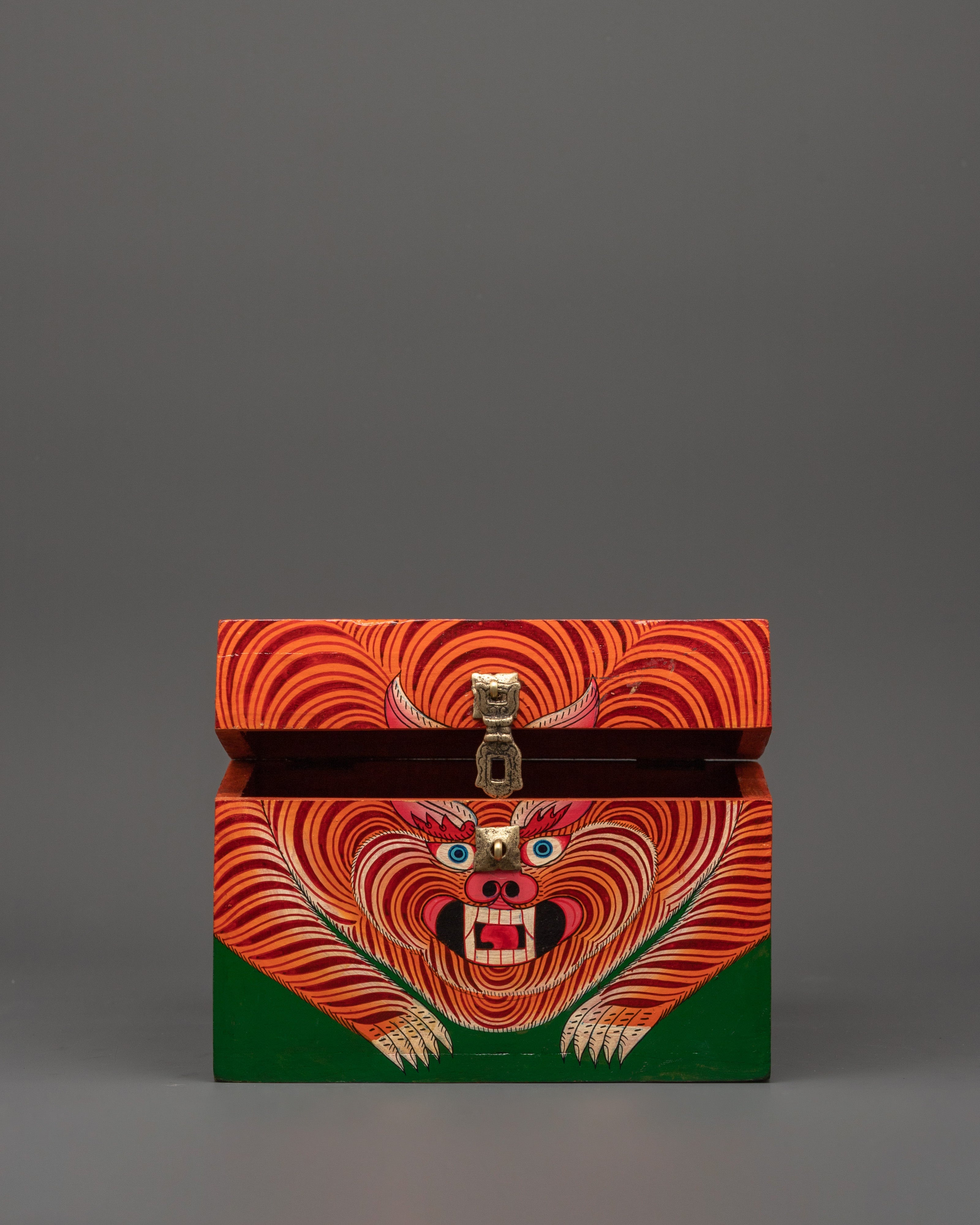 Hand-made Tibetan Tiger Box | Red Color Ritual Storage