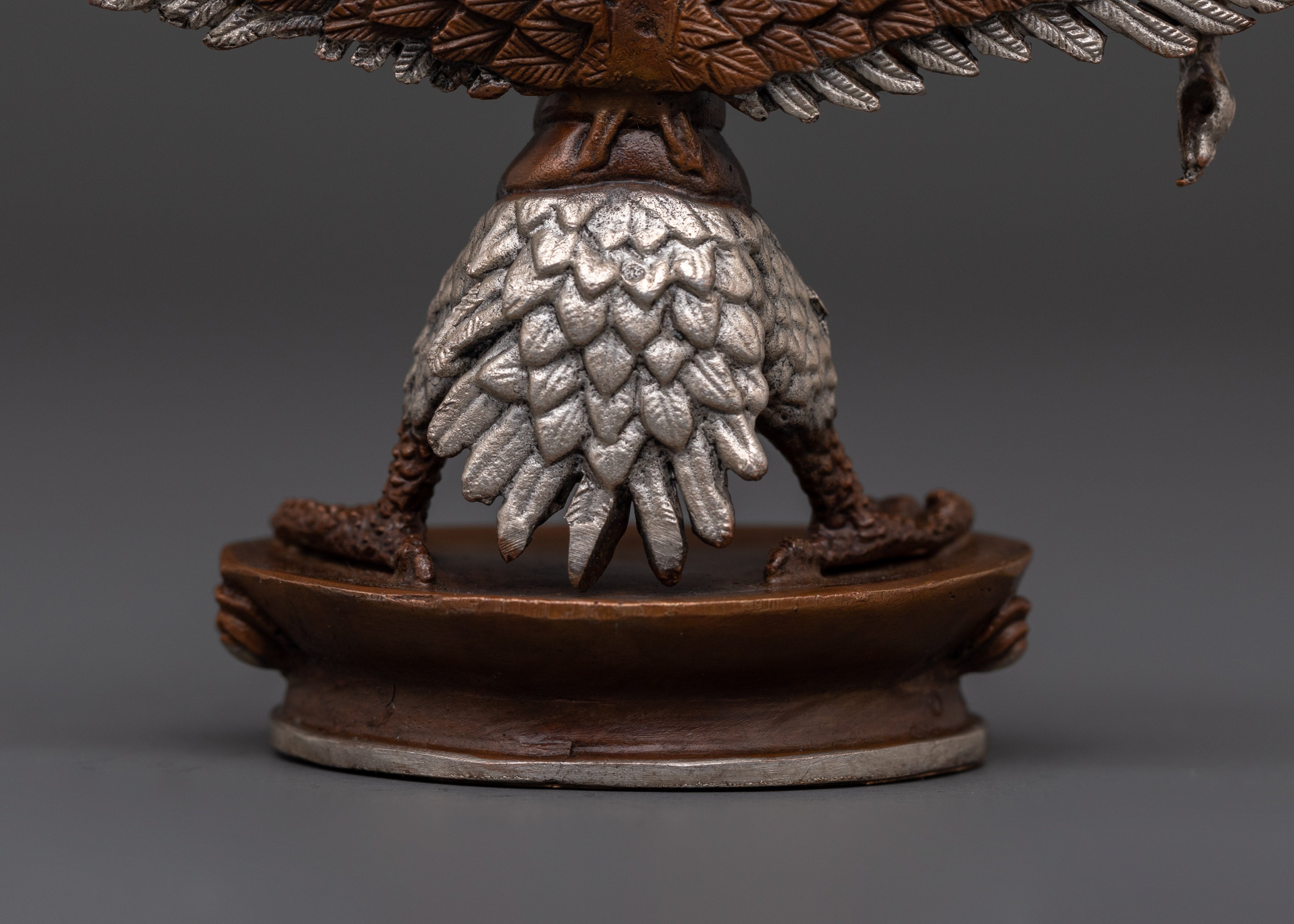 Handcrafted Tibetan Garuda Statue | Copper Oxidized Silver Plated Protector Deity Sculpture for Spiritual Décor